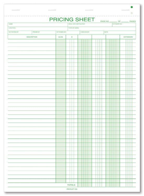 235 Pricing Sheets 8 1/2 x 11″ QTY 250