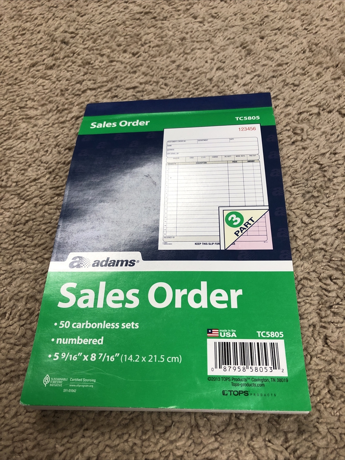 Adams Sales Order Book, 3 Part Carbonless, 5-9/16″ x 8-7/16″, 1 Book