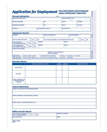 ABF9288ABF Application For Employment, 4 Page Form, 25/PK