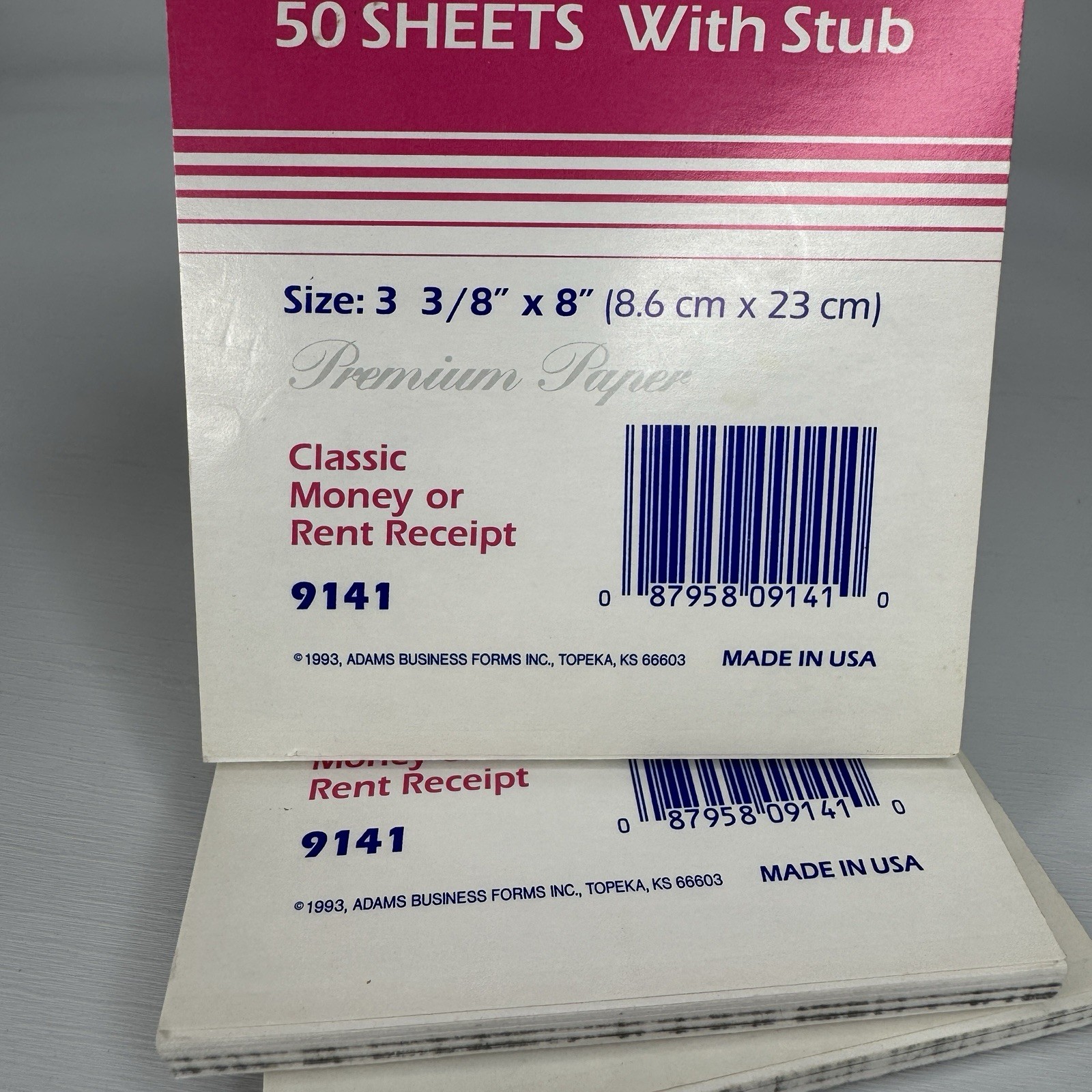 Vtg 90s Adams 9141 Classic Money Or Rent Receipt Book W/Stubs NEW 50 Sheets 3 pk