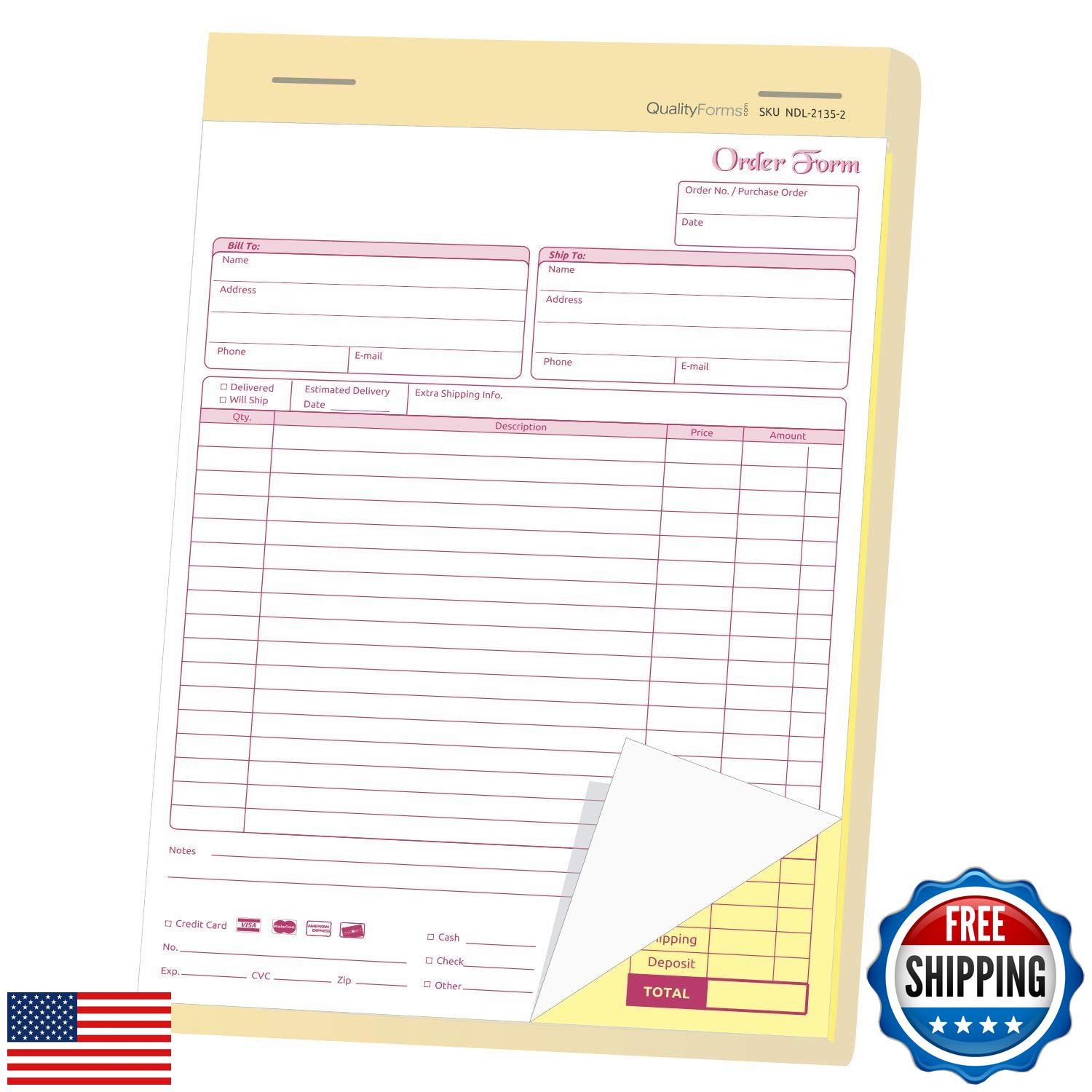NextDayLabels – NCR Carbonless Order Forms, Bound Wraparound Cover, White/Can