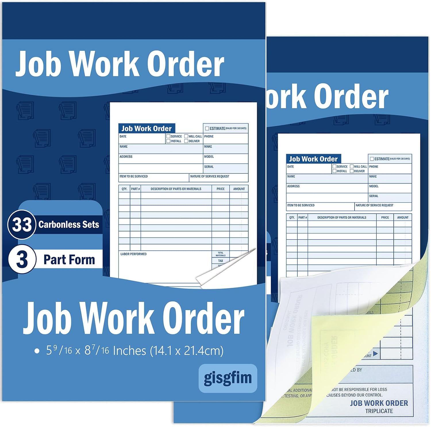 Gisgfim 2 Pads Job Work Order Book 3 Part Carbonless Receipt Books Work Order Fo