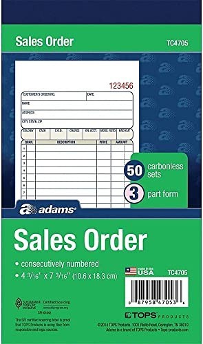 Carbonless 3-Part Sales Order Book – 50 Sets, 4.2″ x 7.2″, White, Canary, Pink –