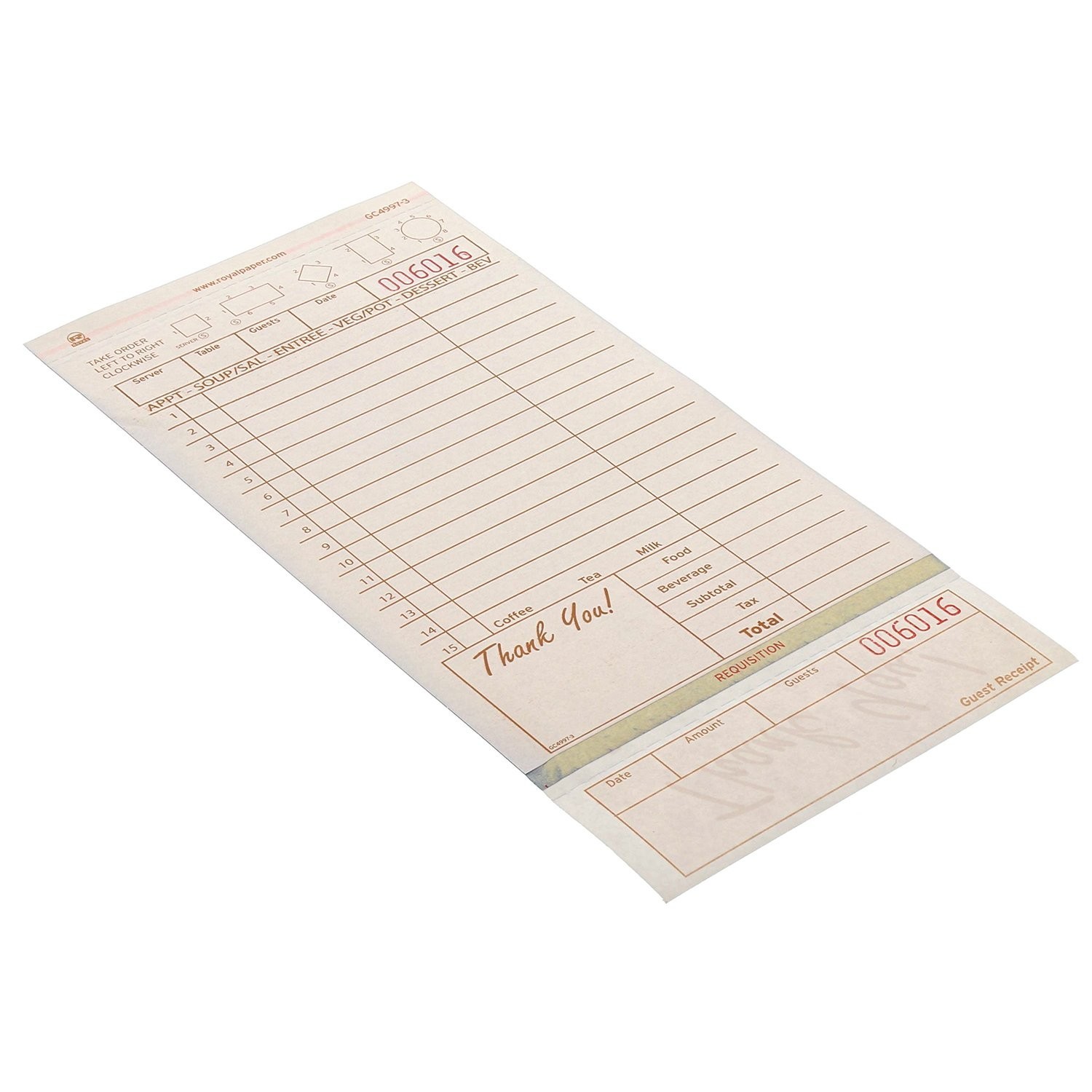 Guest Check Loose-Pack Refill – 15 Lines, Carbonless, 4.2″x8.5″, 200 Forms/Pad