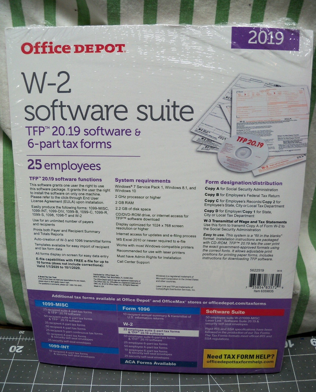Office Depot W-2 Software Suite 2019 2-Up 6-Part 25 Pk Laser Tax Form Staples W2