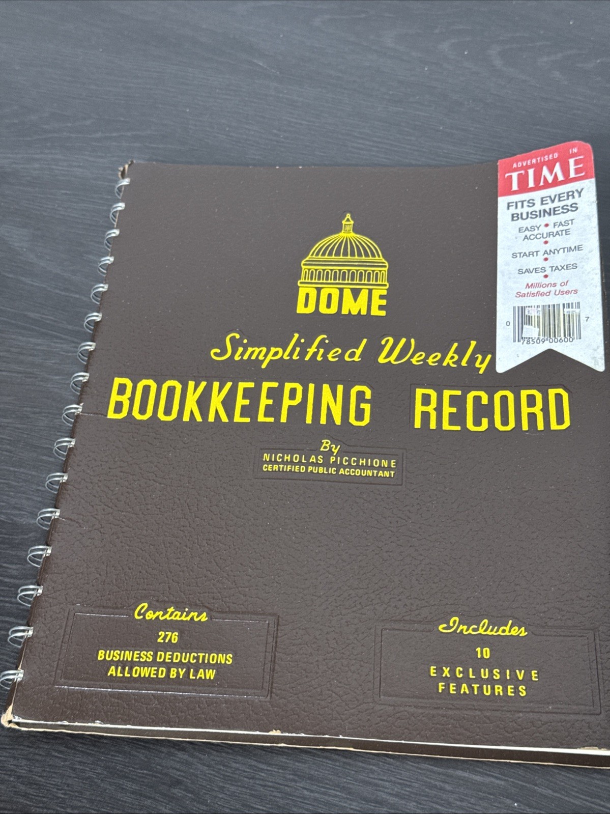 Vintage 1985 Dome Simplified Weekly Bookkeeping Record No. 600:Picchione Unused