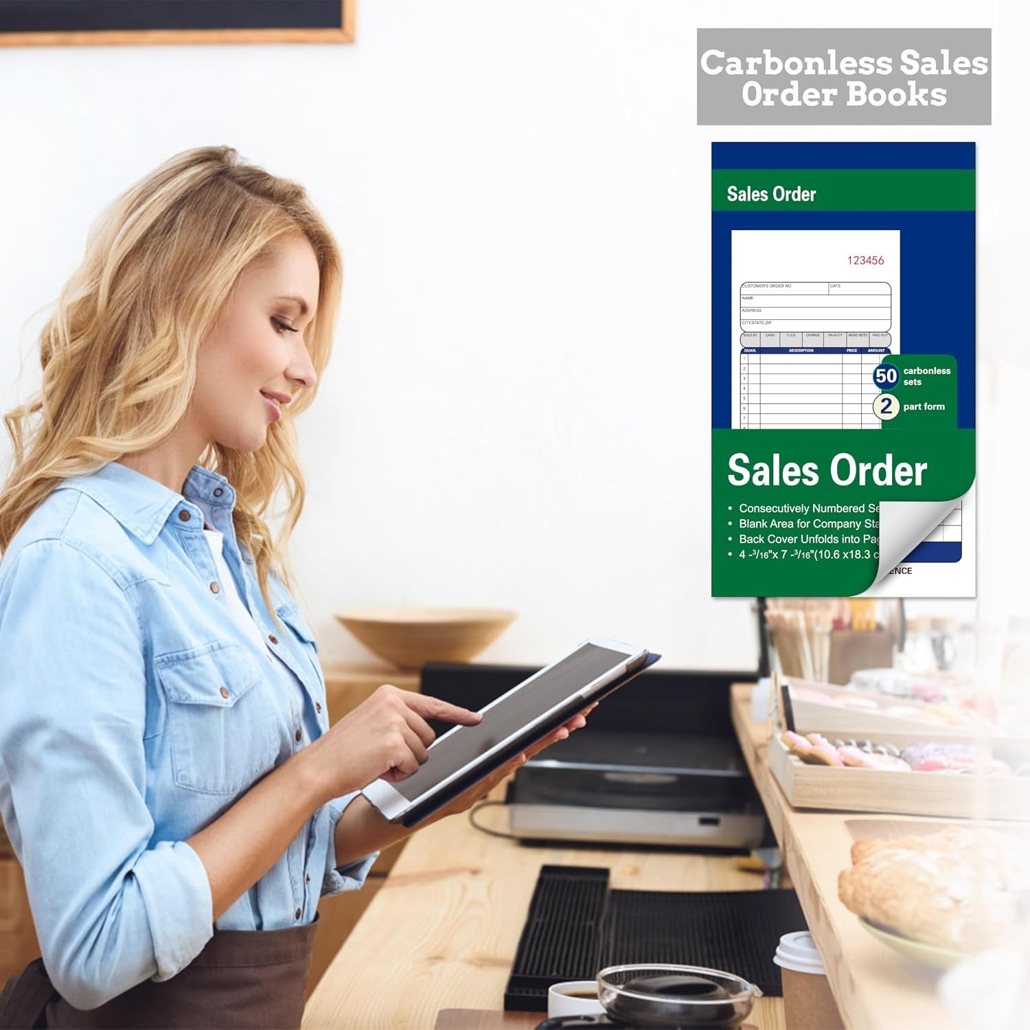 2-Pack Carbonless Sales Order Books – 4-3/16 x 7-3/16 Inches, Durable & Portable