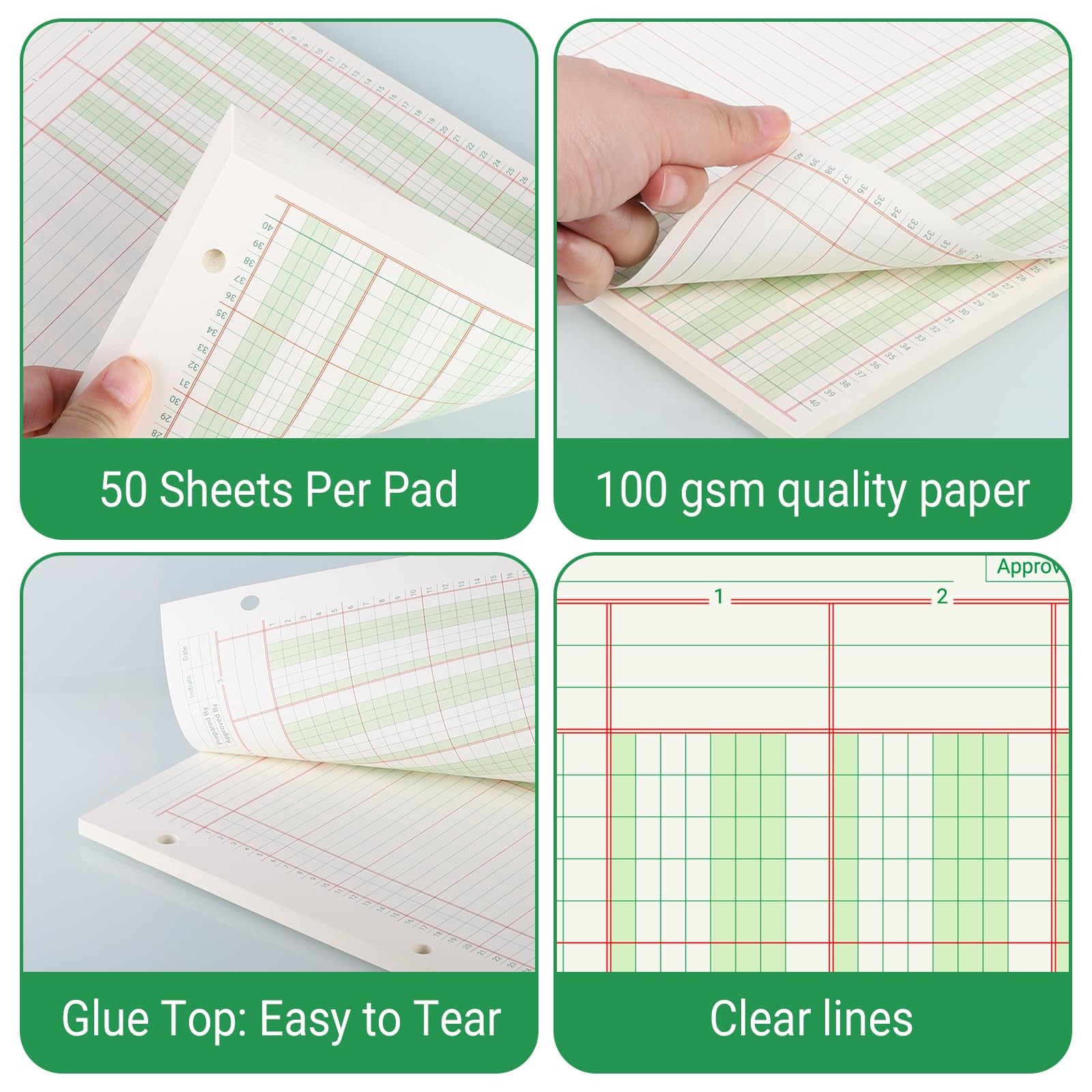 suituts 300 Sheets Columnar Analysis Pads 3 8.5X11 Inch 3 Column, green