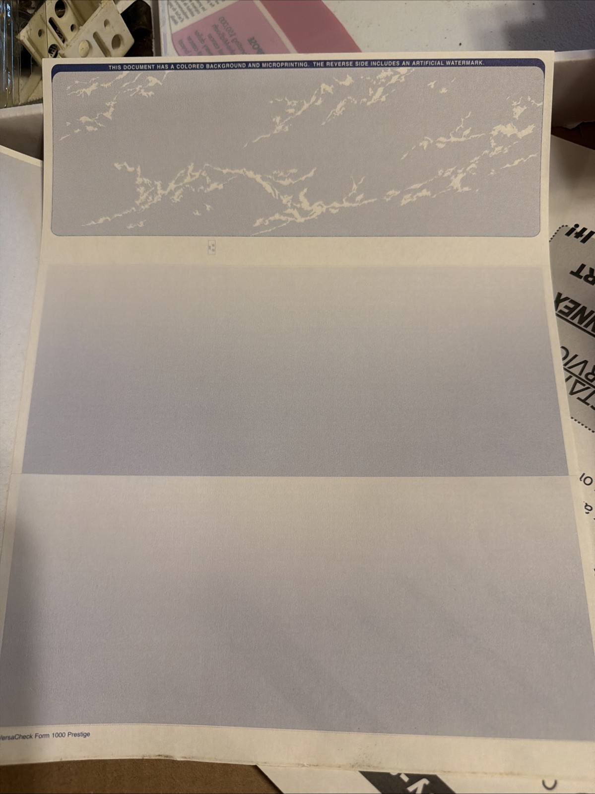 Blank Check Paper Stock-Check On Top-Versa Check- Blue/blue/white Unknown amount
