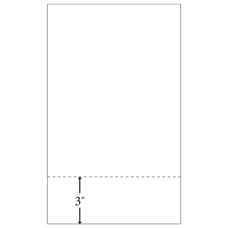 8-1/2″ x 14″ Laser Cut Sheet, 24# White Stock, 1 Horizontal Perforation 3″ from