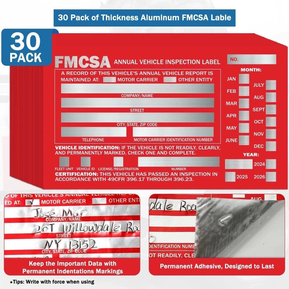 30Pack DOT Annual Vehicle Inspection Forms and Stickers,30-Pk 3-Ply Vehicle Insp