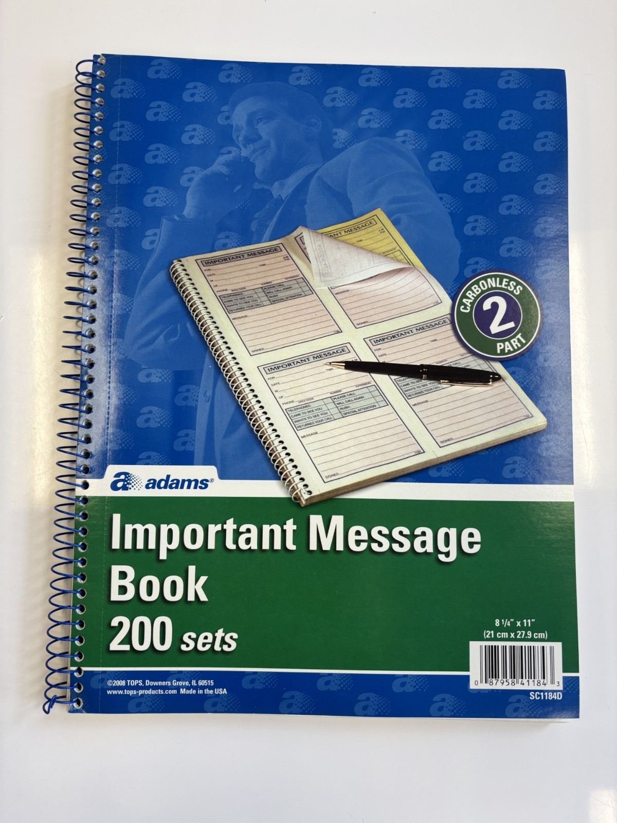 Adams Important Message Book SC1184D 200 Sets Carbonless 2-Part Spiral Bound