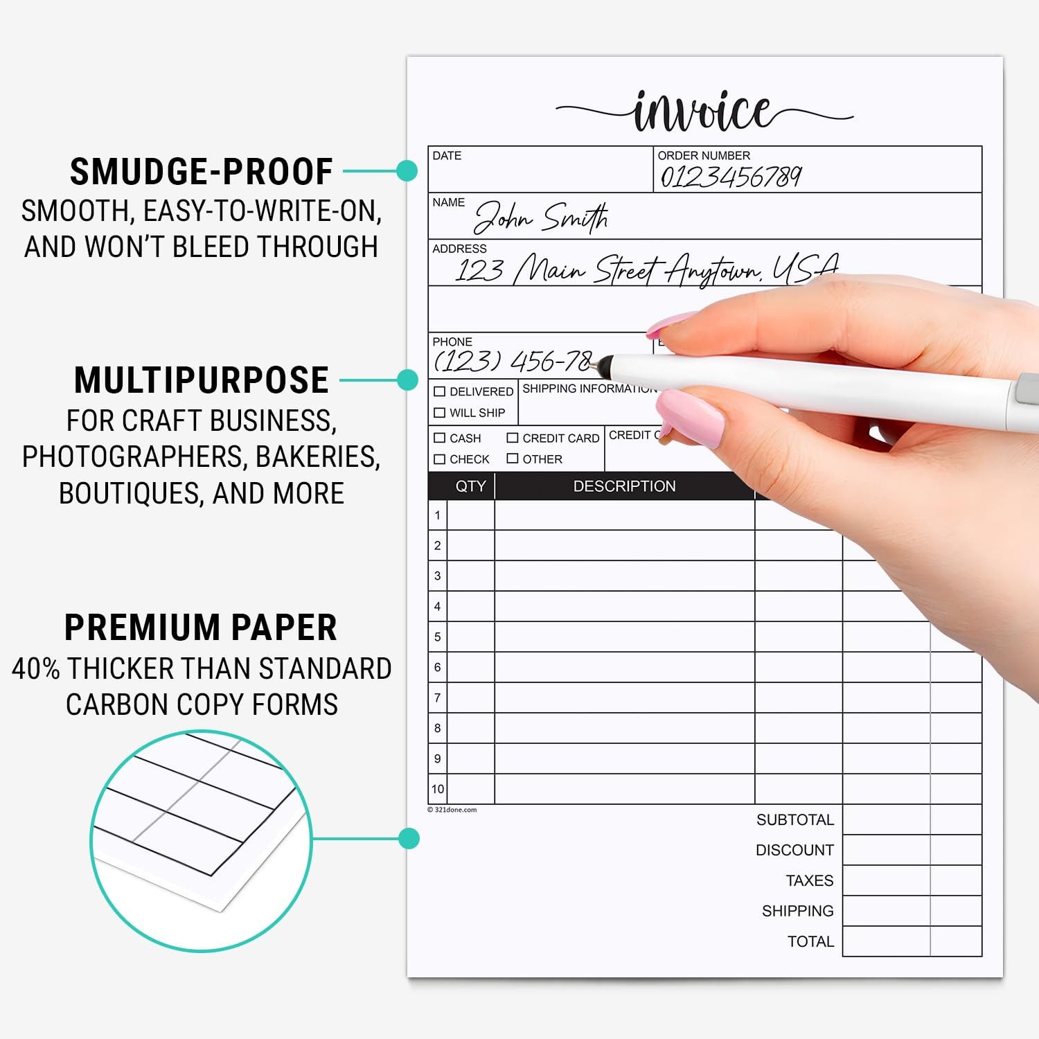 321Done Invoice Pad, Edge-Glued Pad (Small), 2-part: (White / Yellow)