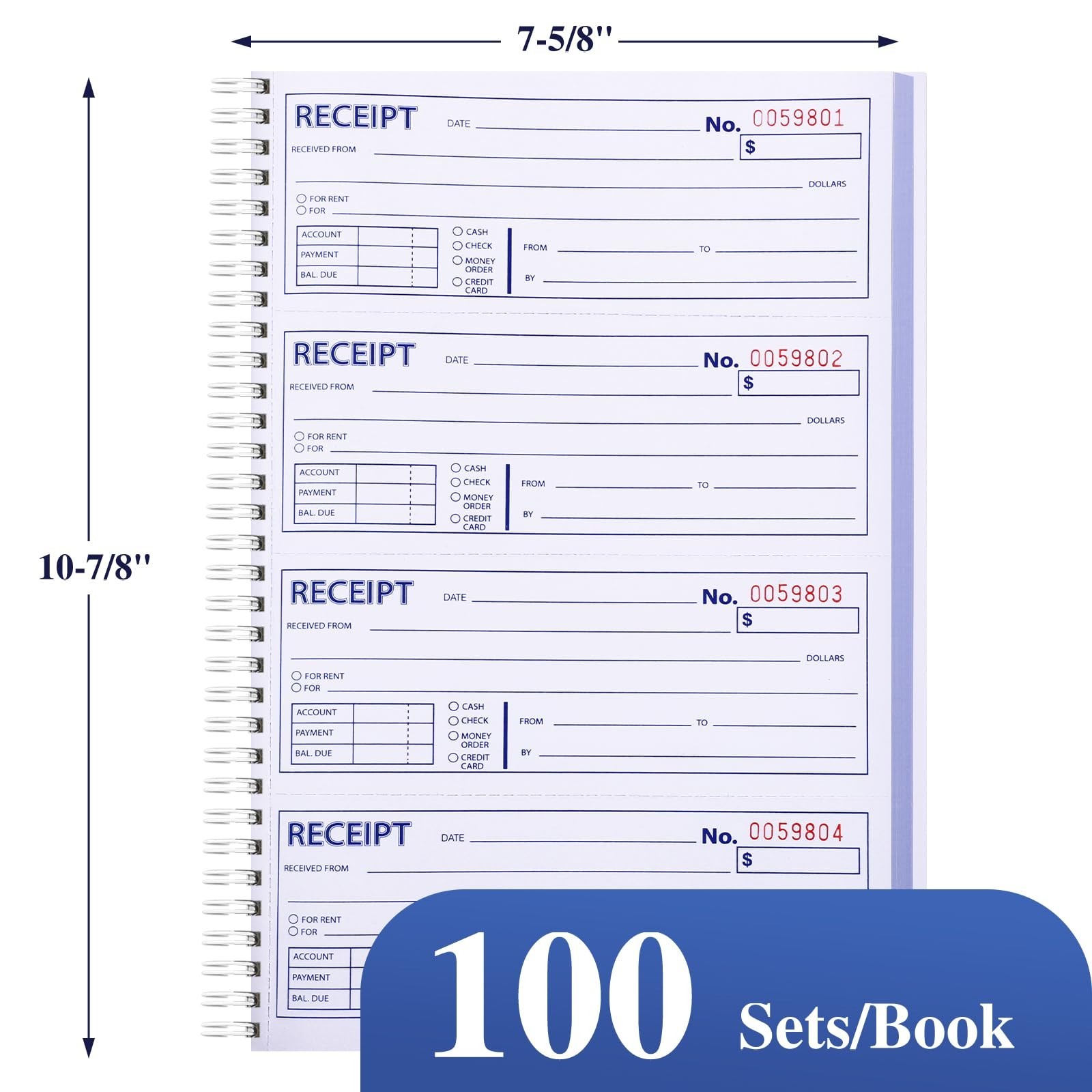 3-Pack Carbonless Receipt Books, 3-Part Spiral Bound, 100 Sets, Office & Cash Us