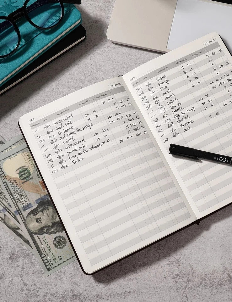 Hardcover Check Register for Personal Checkbook Ledger Transaction Logbook