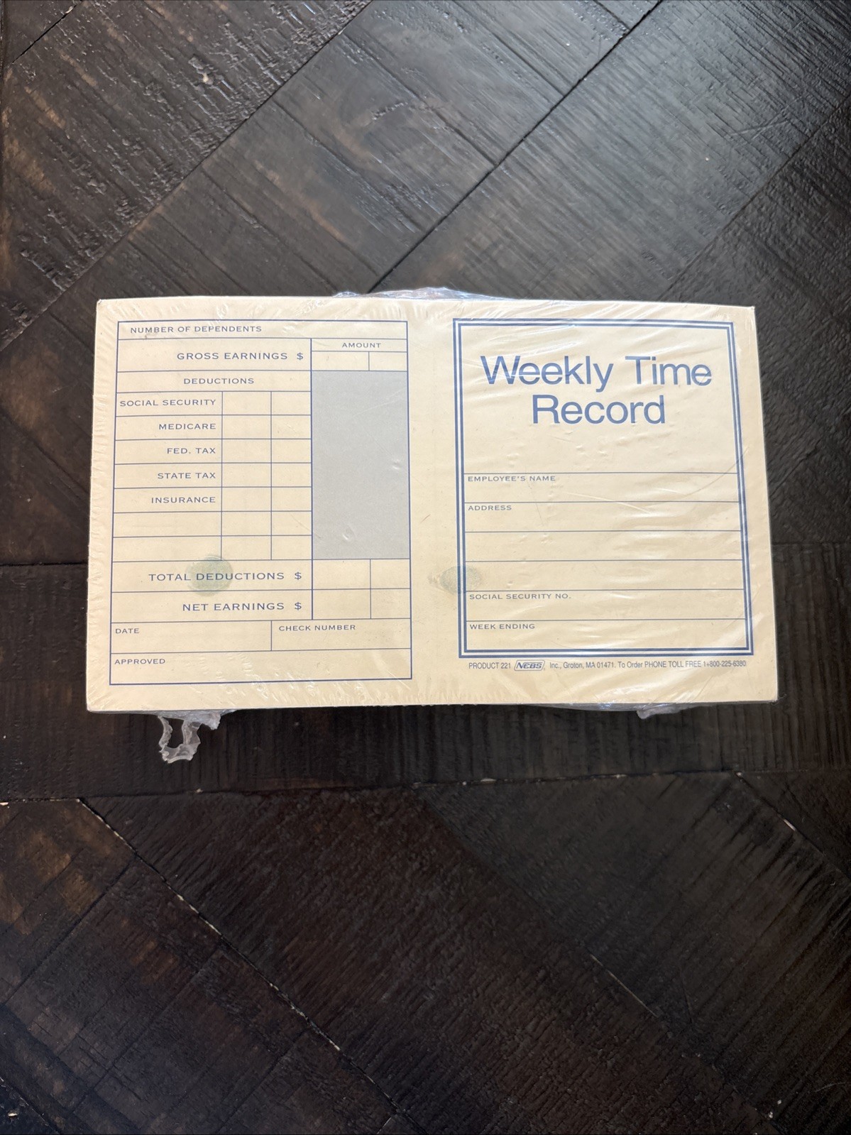 221 NEBS Pocket Size Weekly Time Records 7 x 4 1/4″ QTY 250 VTG