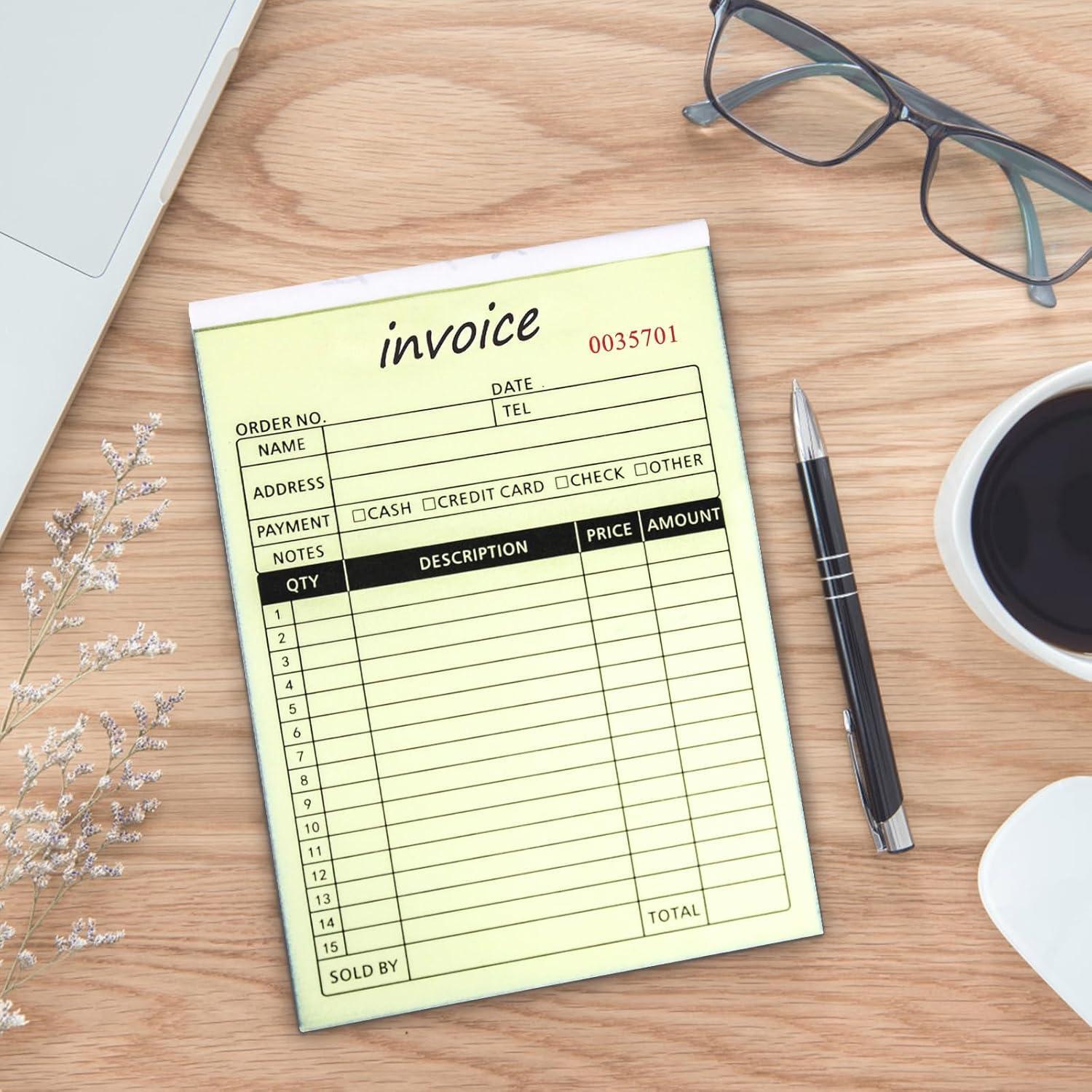 Carbonless Invoice Book 2-part 50 Sets 8.3×5.5 in for Small Business Receipts