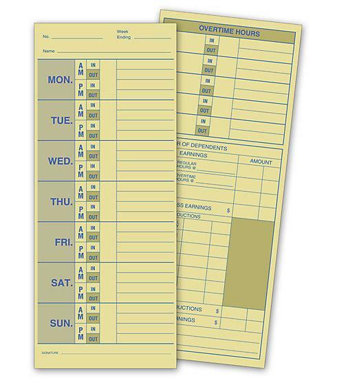 Weekly Time Card, Manila Tag Stock / Nebs Deluxe No. 222 / 3 1/2″ x 8 1/2″