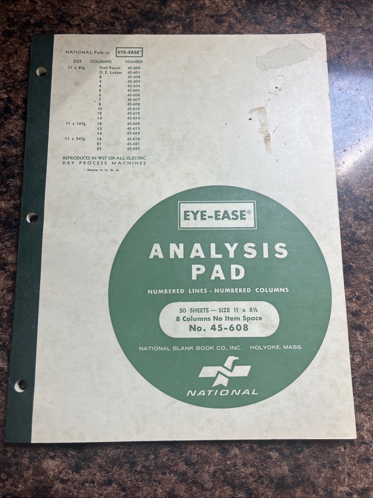 Vintage Eye-Ease National Analysis Pad No. 45-608 National – 11×8.5 – 8 Columns