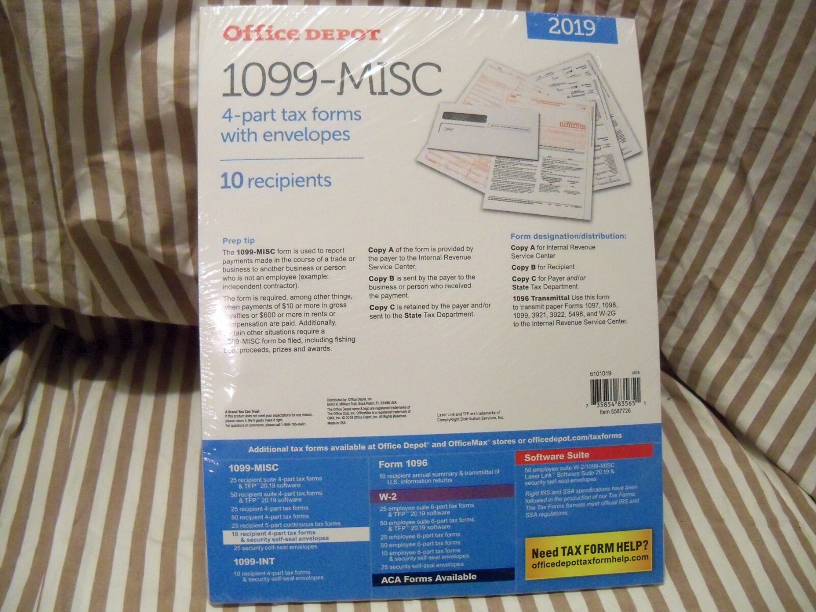 Office Depot 1099-MISC Tax Forms w Envelopes 2019, 4-Part, 10-PK Staples Tax USA