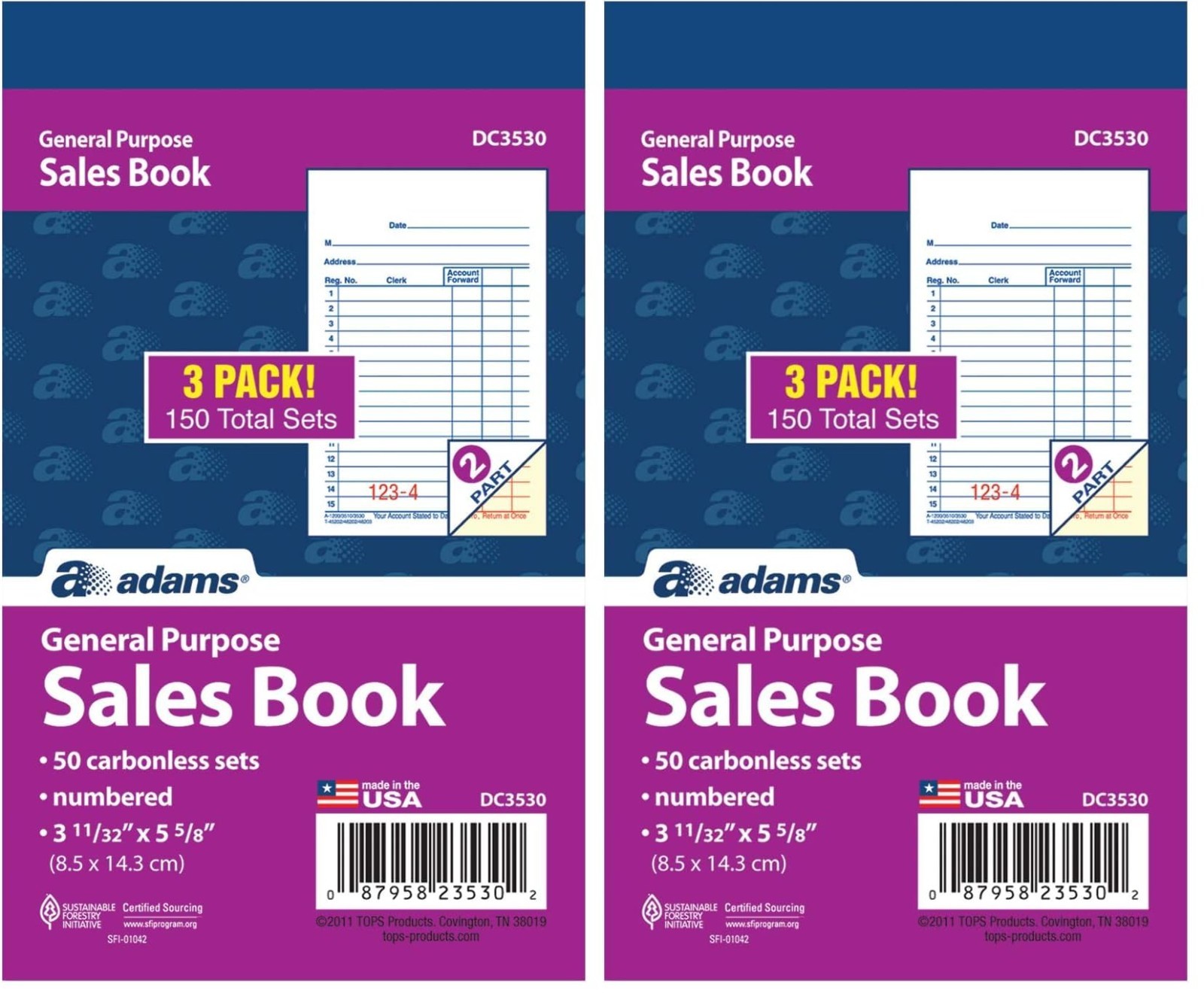 Carbonless Sales Book – 2-Part, White/Canary, 50 Sets, 3 Books, 5.5″x3.3
