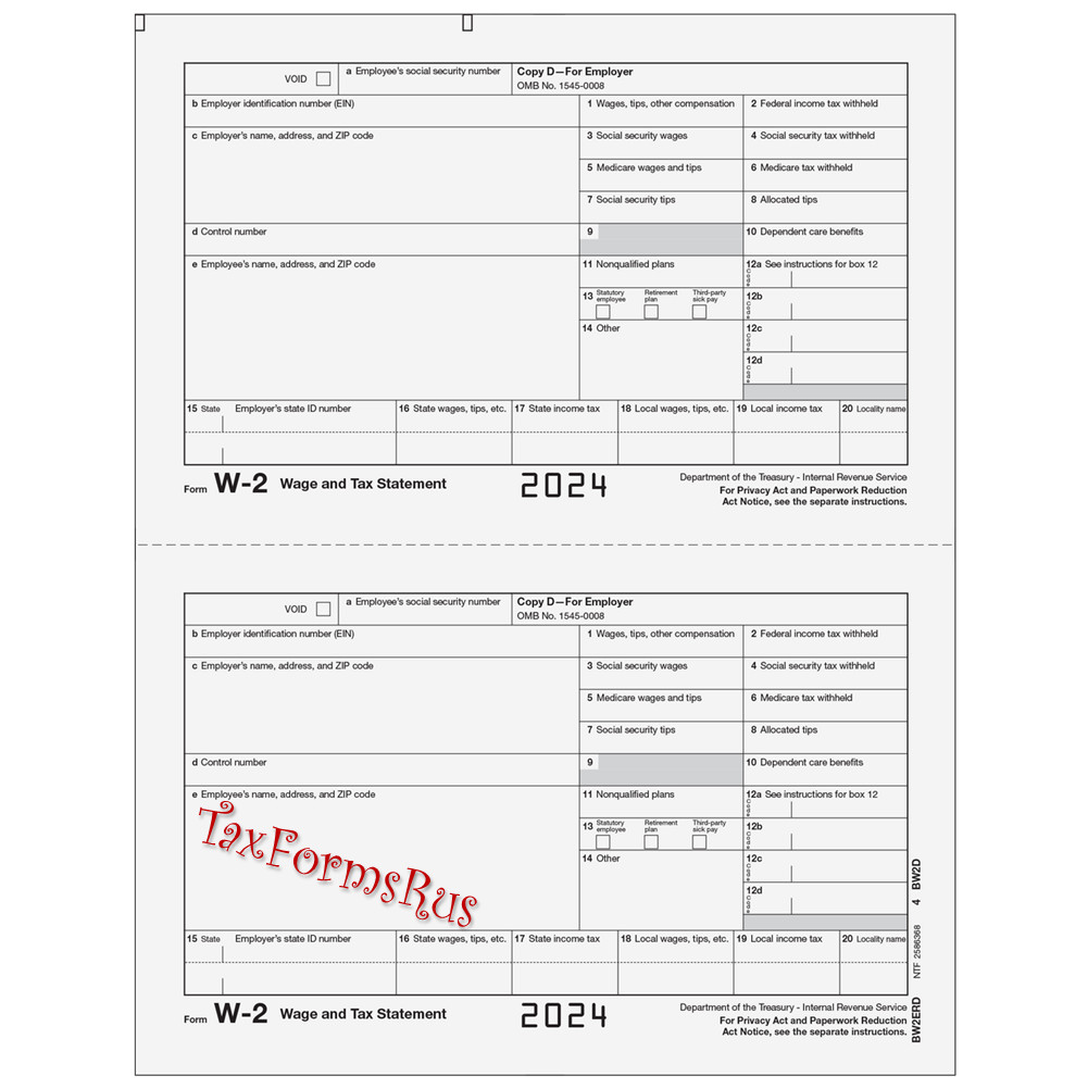 2024 IRS Tax Form W-2 Wage Stmts 10 employees LASER +(2)W3 #W2TRADS605 – NO Env