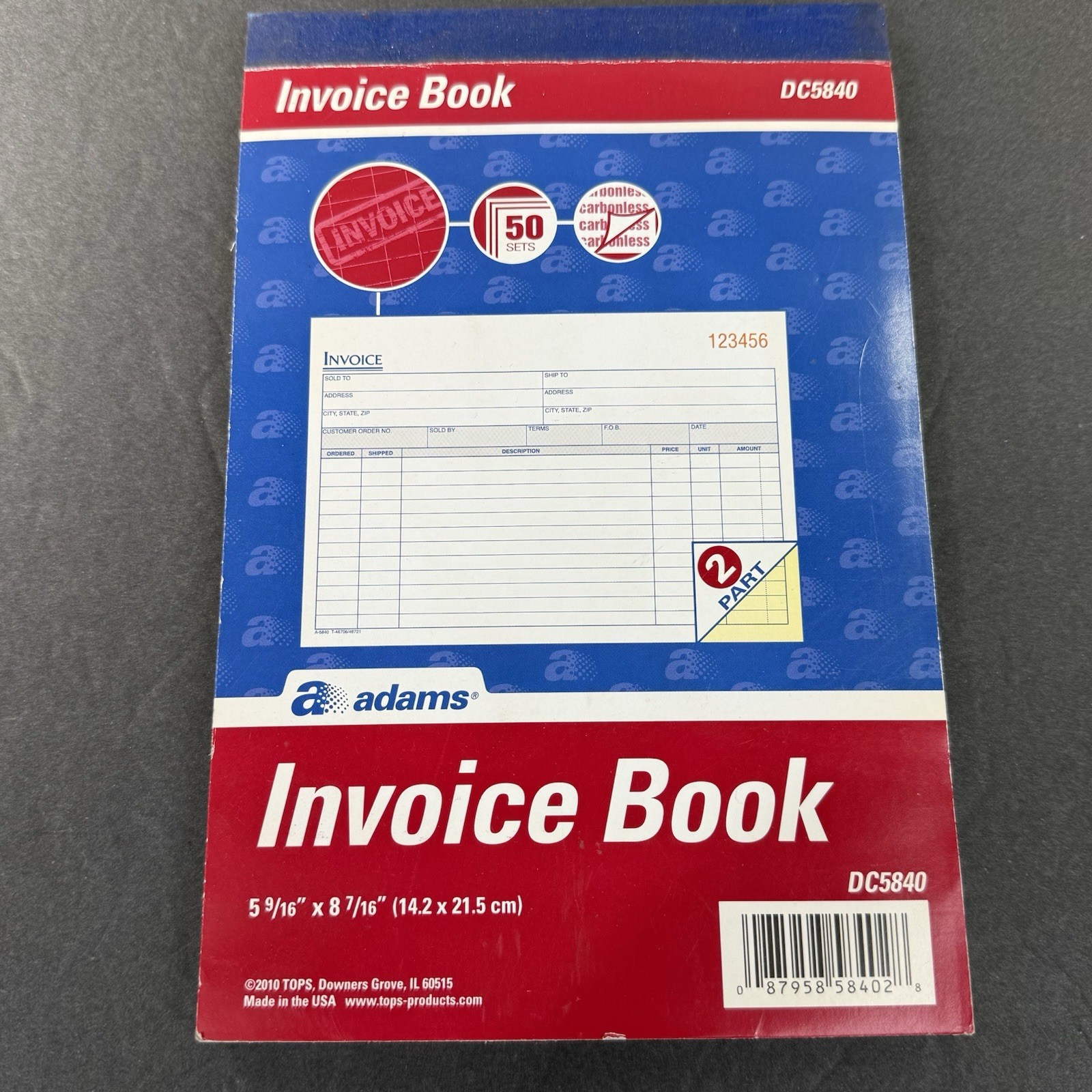 Invoice Book 2-Part Carbonless 5-9/16 X 8-7/16 Inches 50 Sets per Book DC5840