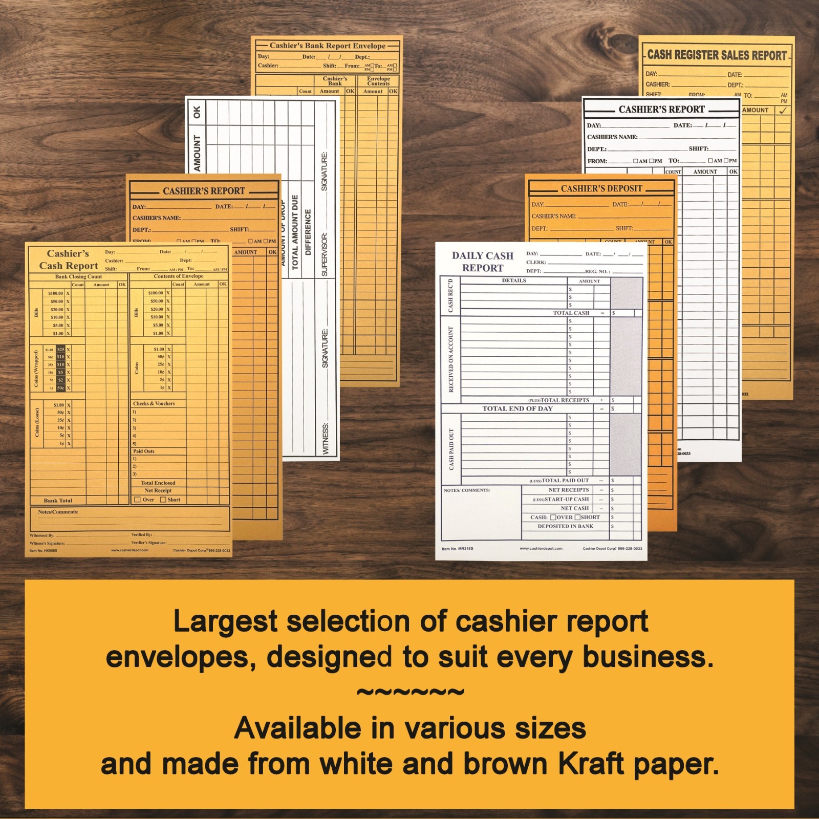 Cashier’s Report Envelope, MT230S, 4 1/2″ x 10 3/8″, Kraft 24lb, P&S 500/Box