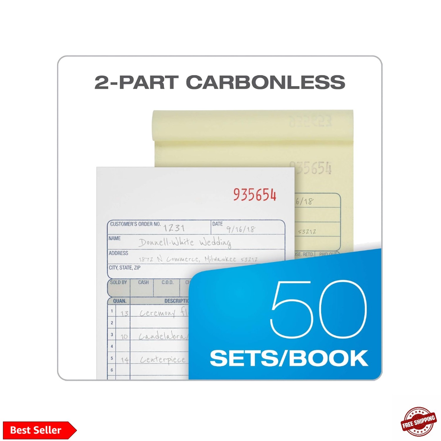Sales Order Books, 2-Part, Carbonless, White/Canary, 4-3/16″ x 7-3/16″, Bound…