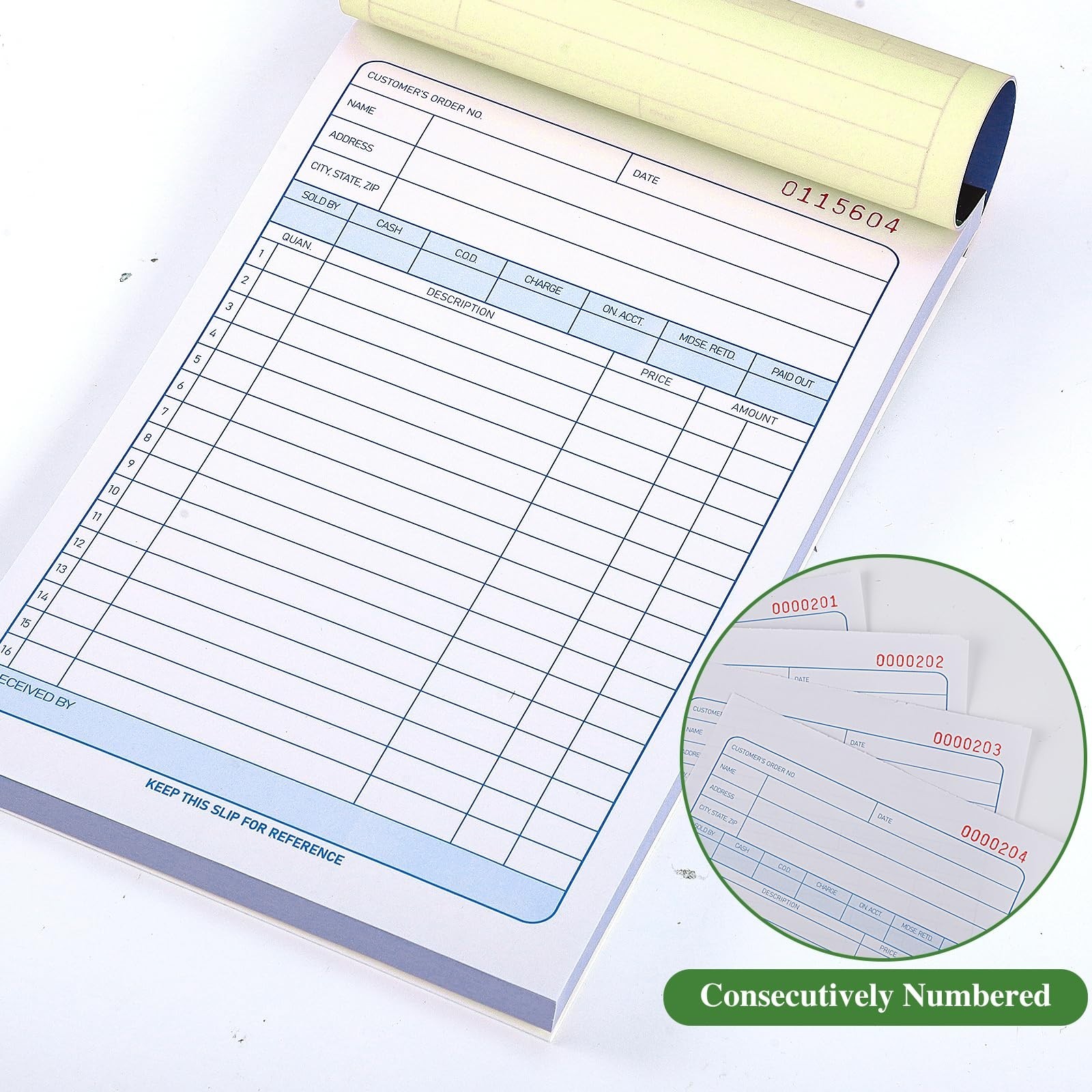 6 Pack Carbonless Receipt Book, 2-Part Order Book with Carbon Copies, 300 Sets