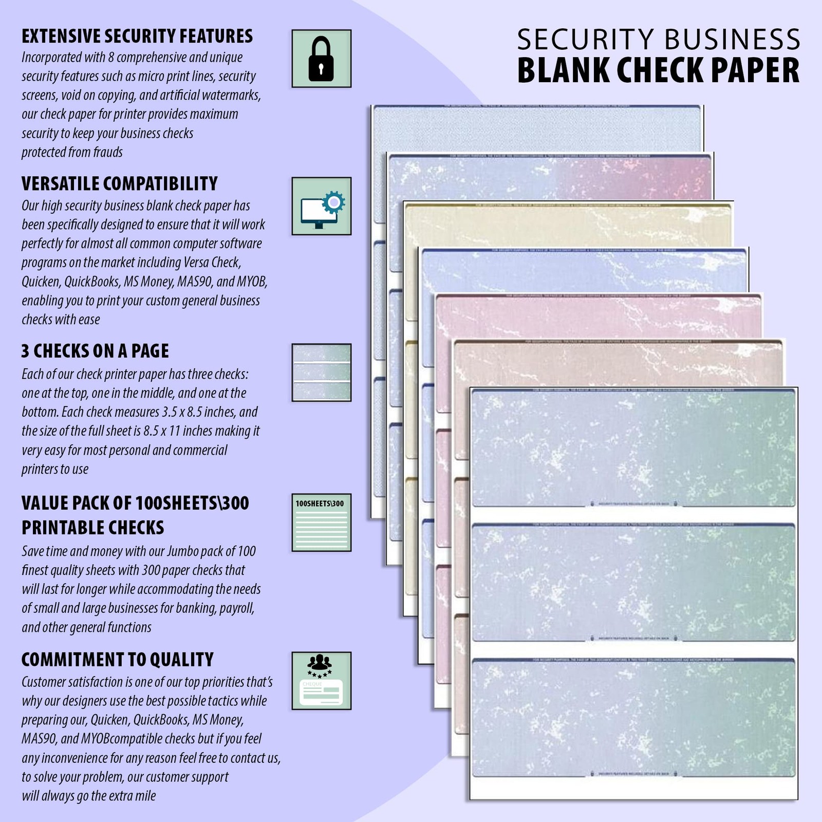 300 Computer Checks “Ultimate Security” – Heavy Paper 28# Blank Check Stock for