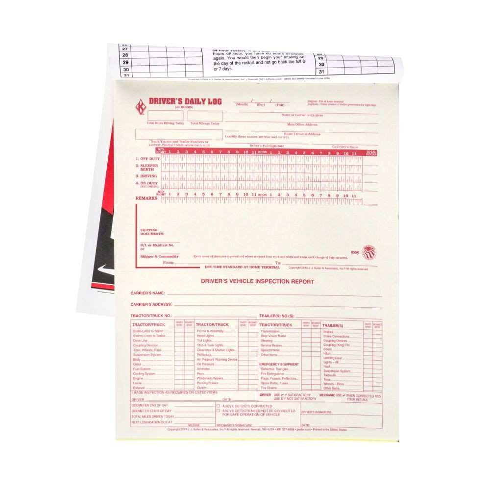 J. J. Keller 2-in-1 Driver Daily Log Book w/ Detailed DVIR 2-Ply, Carbon, 8.5″