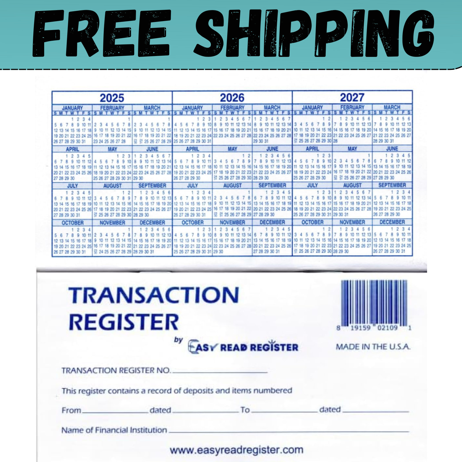 12 Checkbook Transaction Registers 2025-2026-2027 Calendars Check Book Bank …