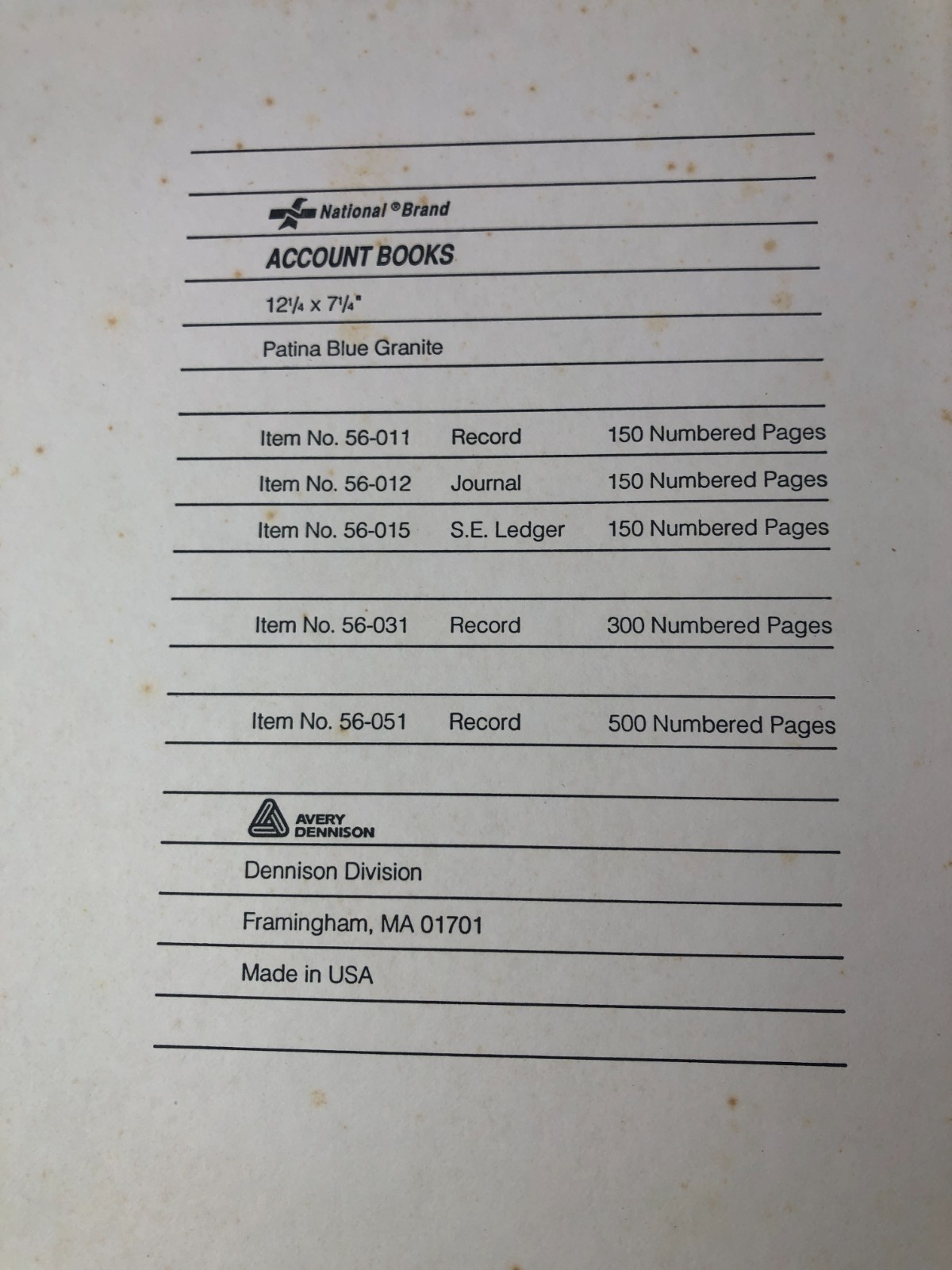 National Account Record Book Granite Series 12 1/4 x 7 1/4 Hardbound Ledger