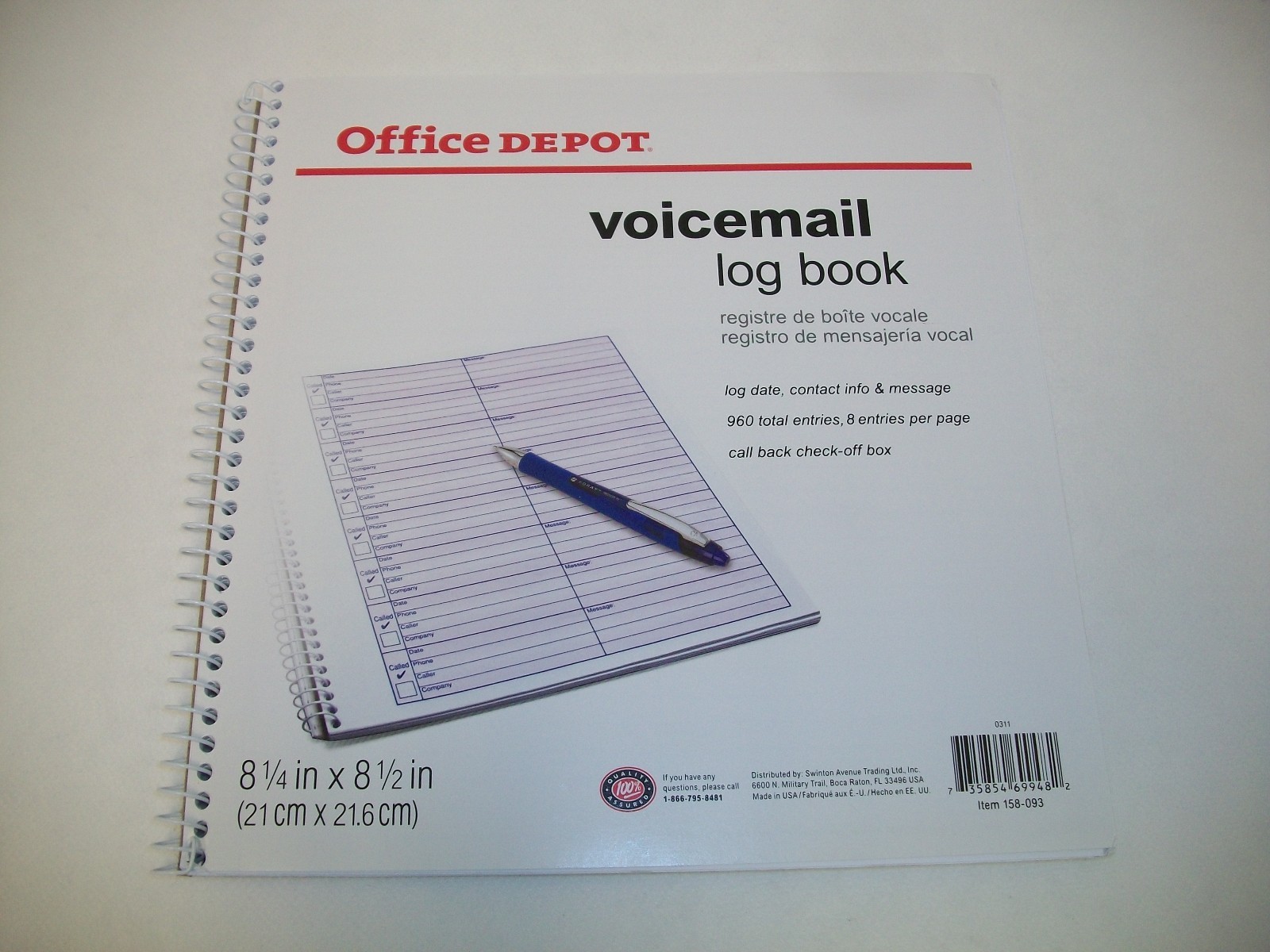 Voicemail Log Book, 960 Entries, 1 Part, 8-1/4″ x 8-1/2″ (158-093)