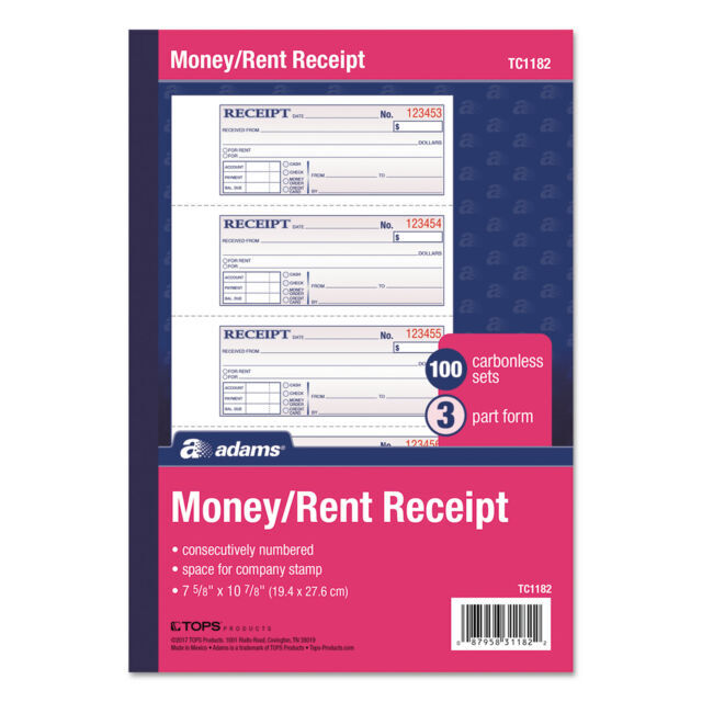 Adams tc1182 Money and Rent Receipts Book