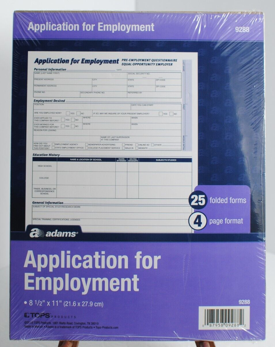 Adams Application for Employment (25), Forms and Instructions Contracts Lot of 3