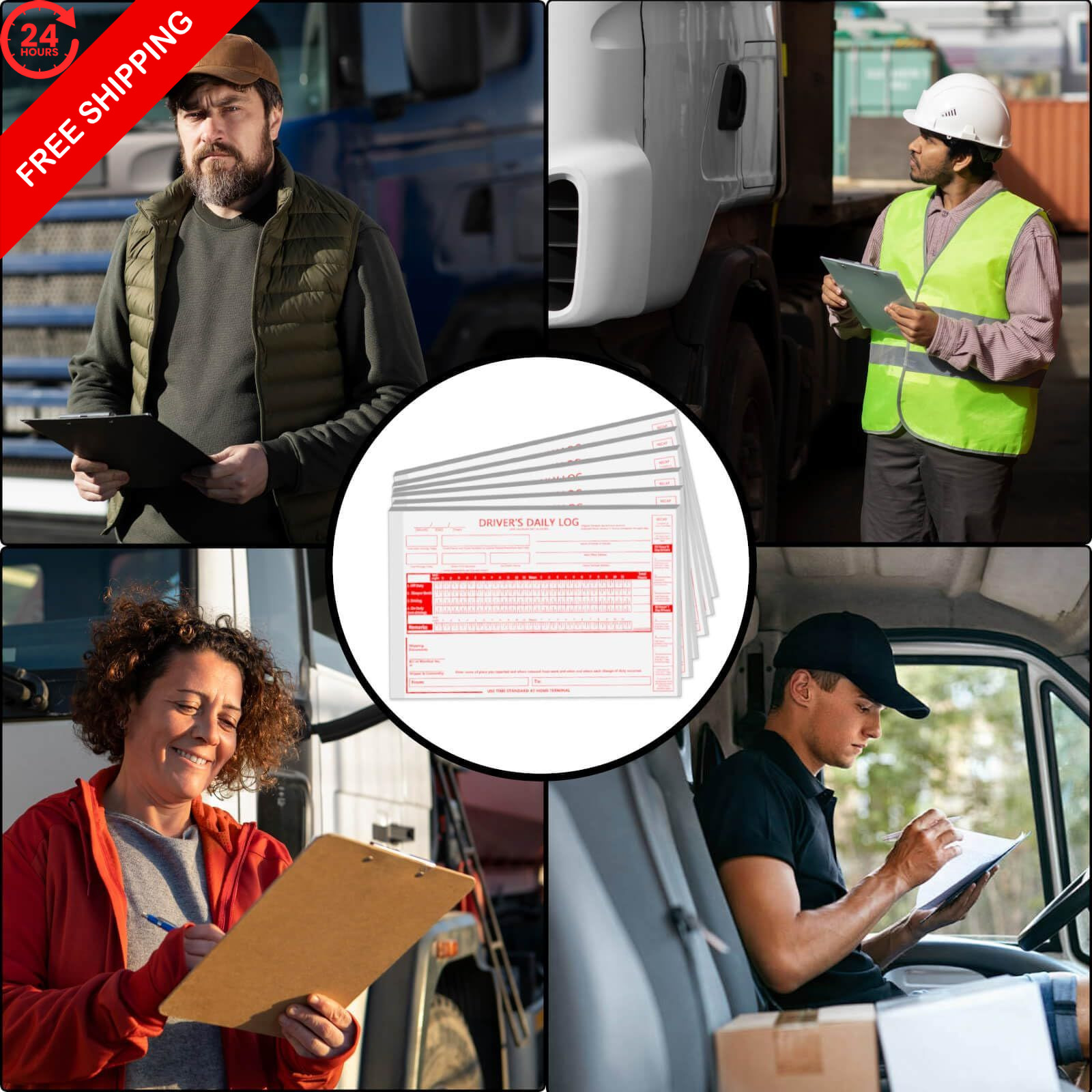 XUEJITECH 6 Pack Truck Driver Daily Log Book with 7 & 8 Day 186 Sets(6Pads)
