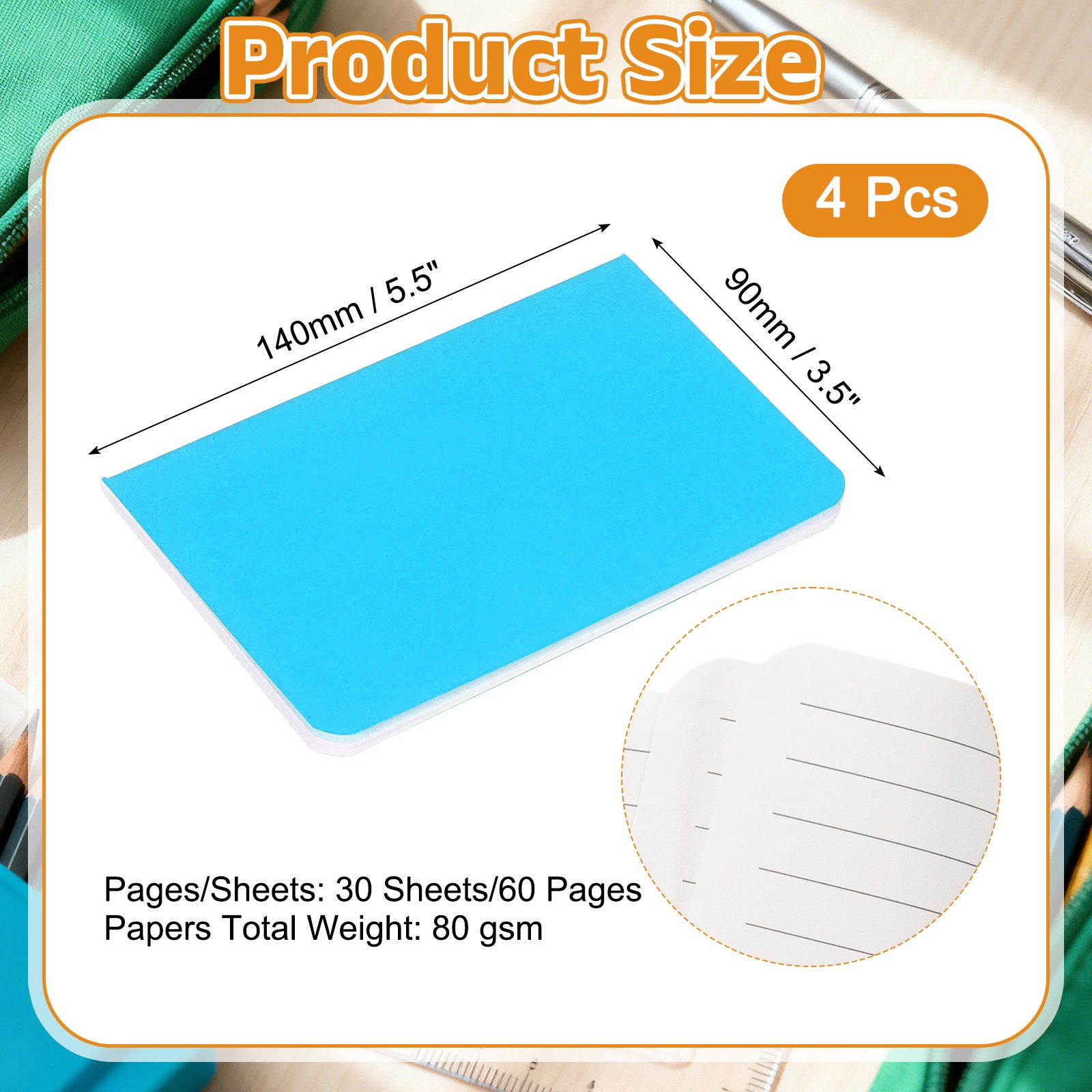 4 Pack A6 Notebook, A6 Journal Mini Notebook Pocket Kraft,Blue