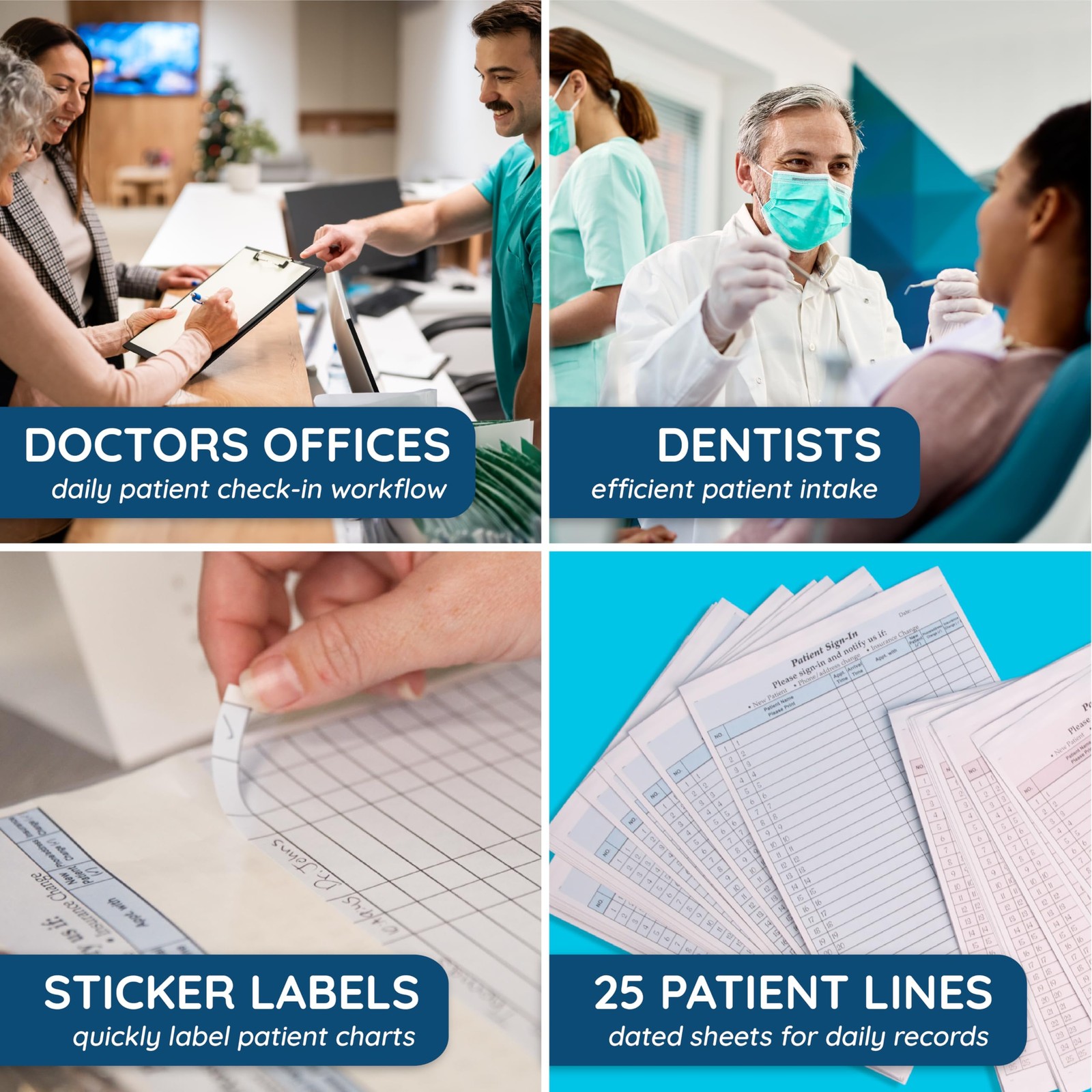 125 Patient Sign in Sheets, HIPAA Compliant, Peel Off Adhesive Labels Carbonl…