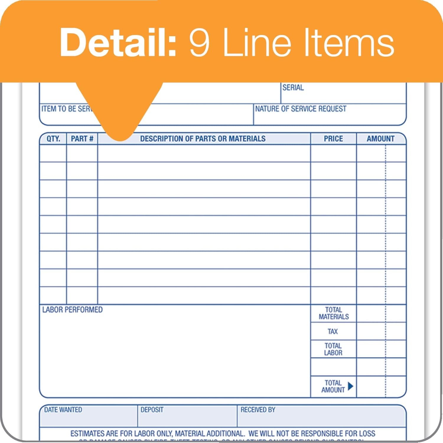 Adams Job Work Order Book, 3-Part Carbonless, 33 Sets, White/Canary