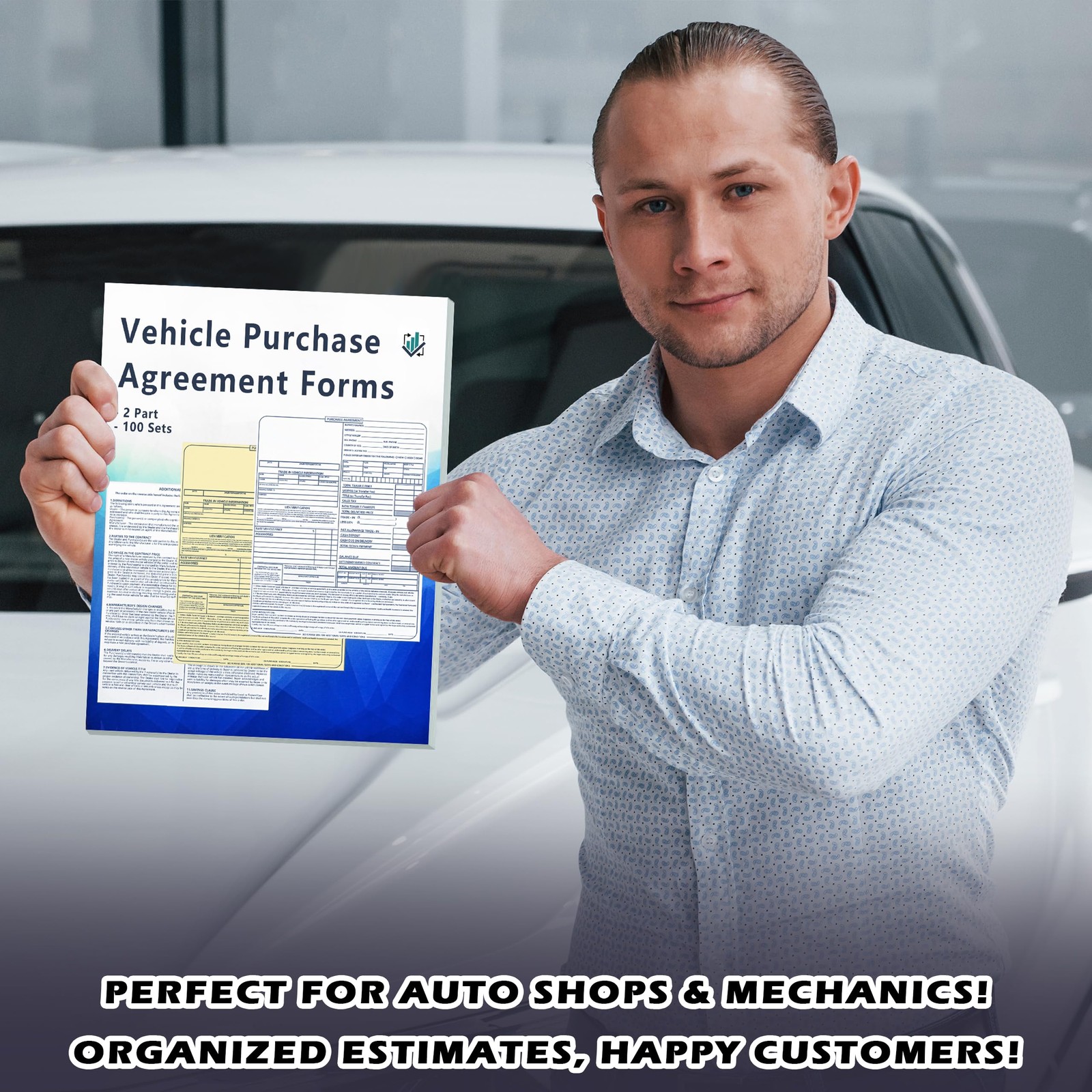 Vehicle Purchase Agreement Forms 2 Part Carbonless Copy Book 8.5 x 11 Blue