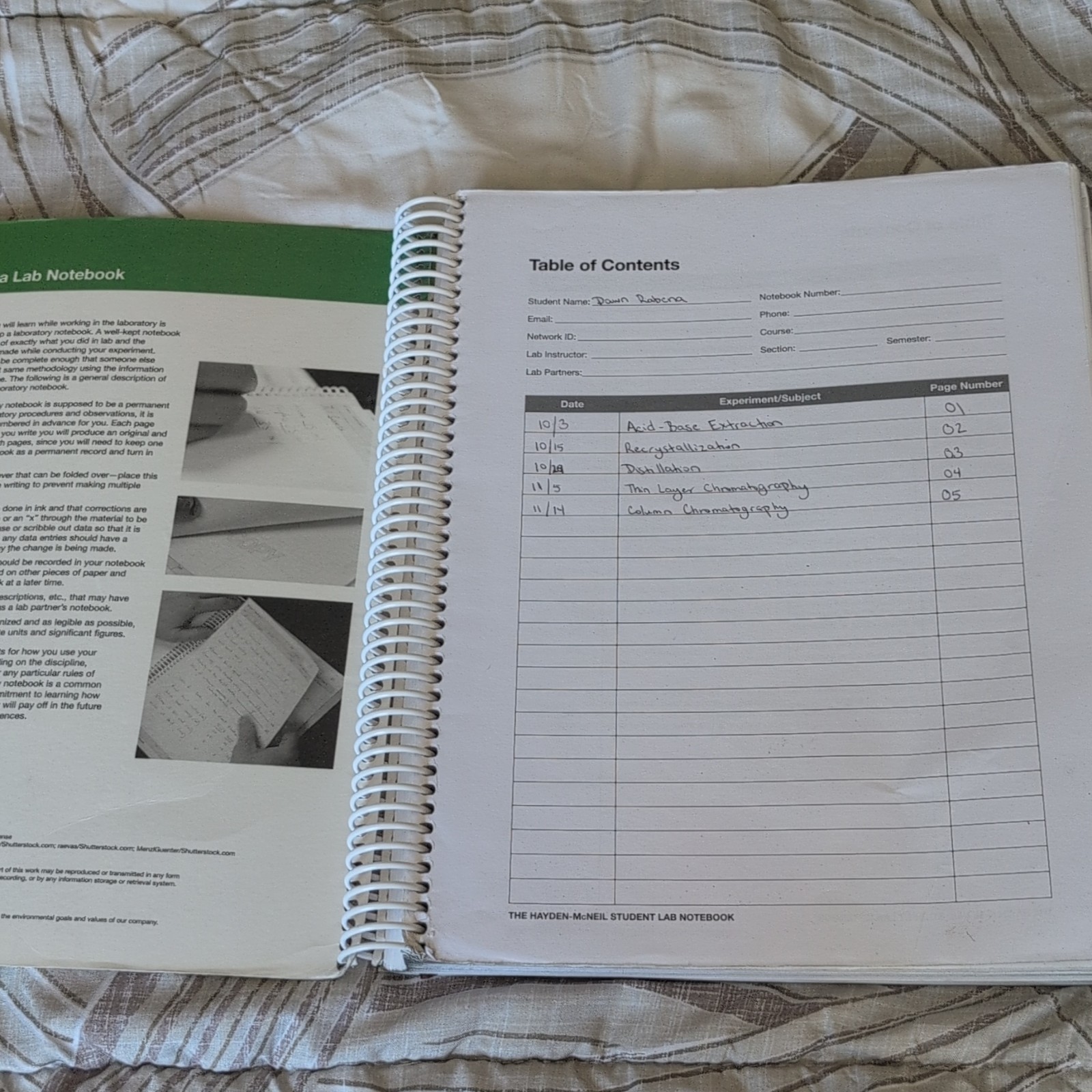 Hayden-McNeil Lab Solutions Student Lab Notebook Spiral Bound (5pgs Missing)
