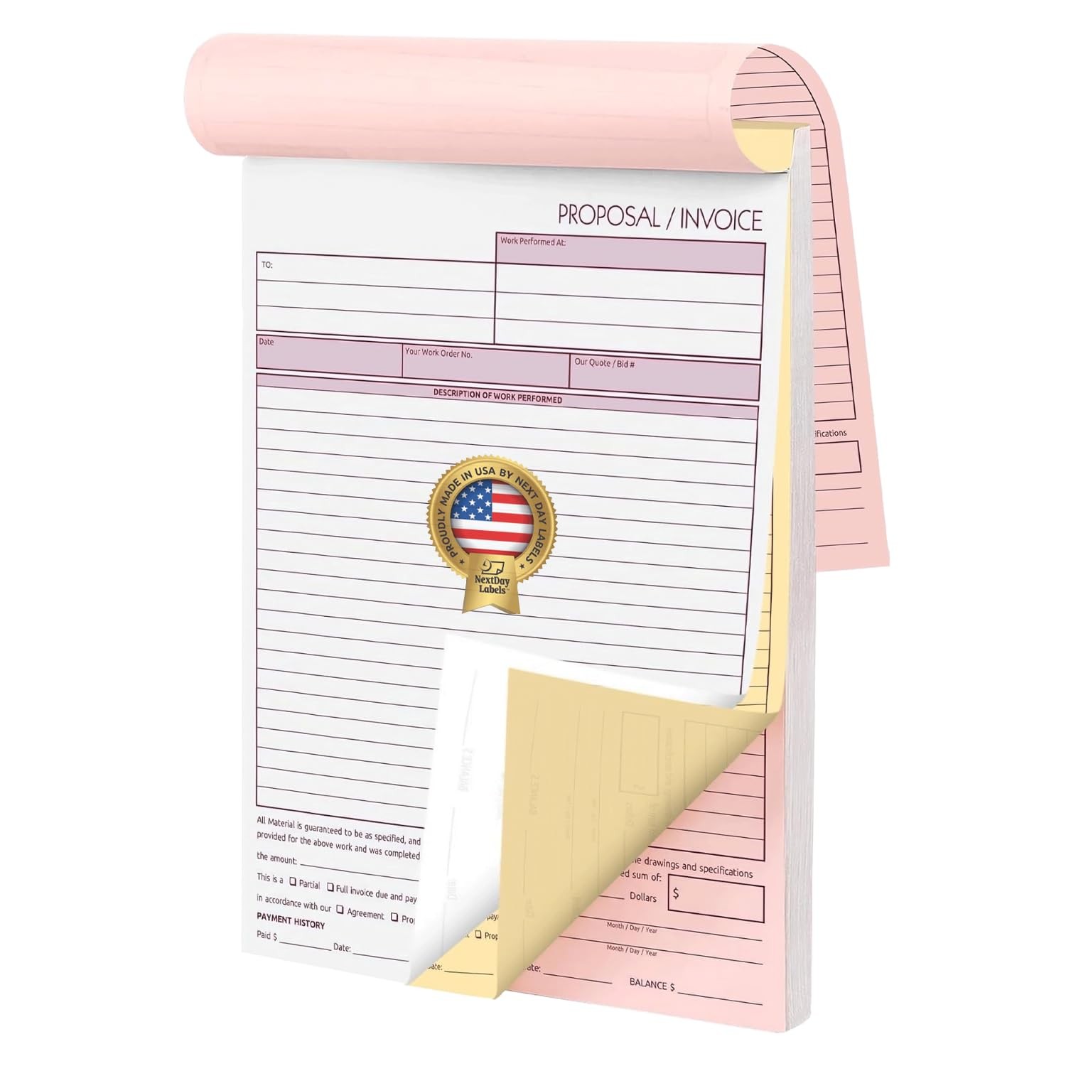 NextDayLabels – Contractor Invoice Book 8.5 x 11 3 Part Carbonless…