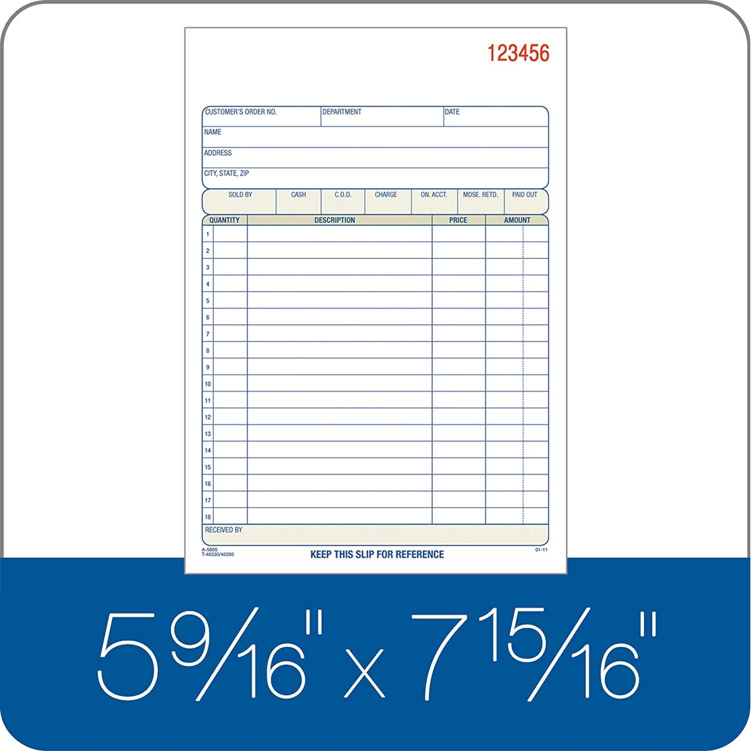 Carbonless Sales Order Book 3 Part White Canary Pink 5-9/16″ x 8-7/16″ 3-Part