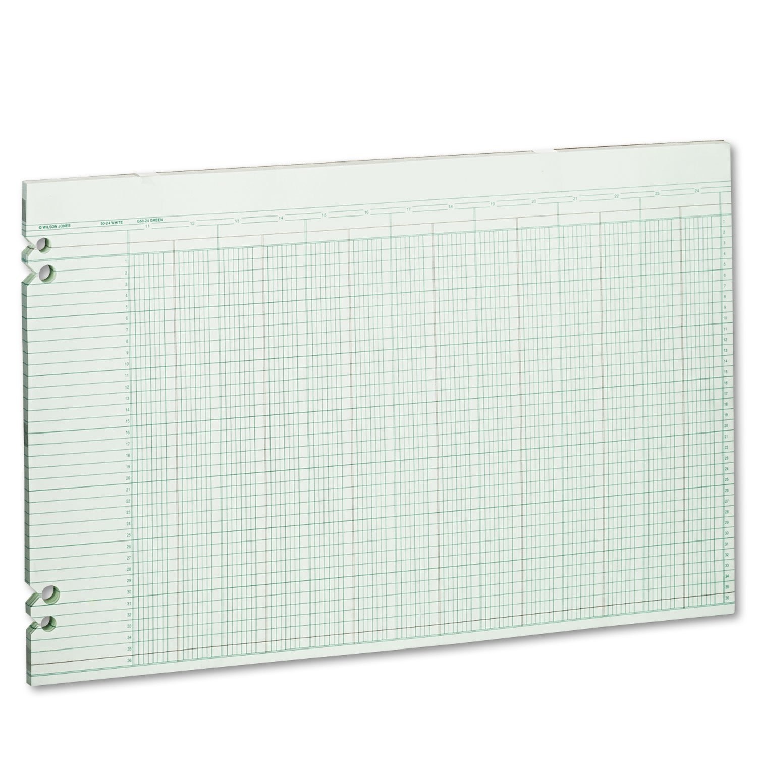 Green Columnar Ledger Paper – Double Page Format, 24 Columns, 11×17″, 100 Sheets