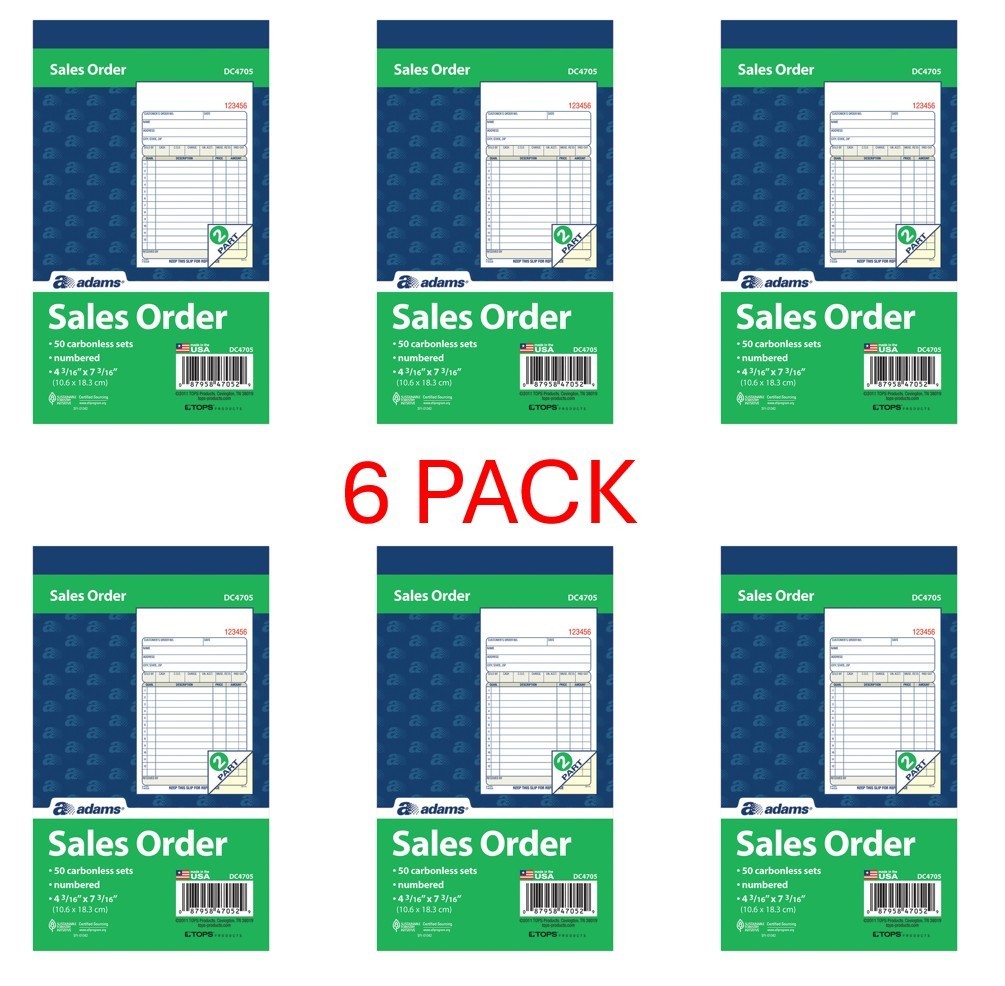 DC4705 – Adams Carbonless 2-Part Sales Book, 4 3/16″ x 7 3/16″ – 6 PACK