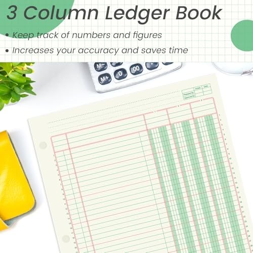 100 Sheets Columnar Analysis Pad – 3 Column Ledger Book, 8.5″x11″, Accounting &