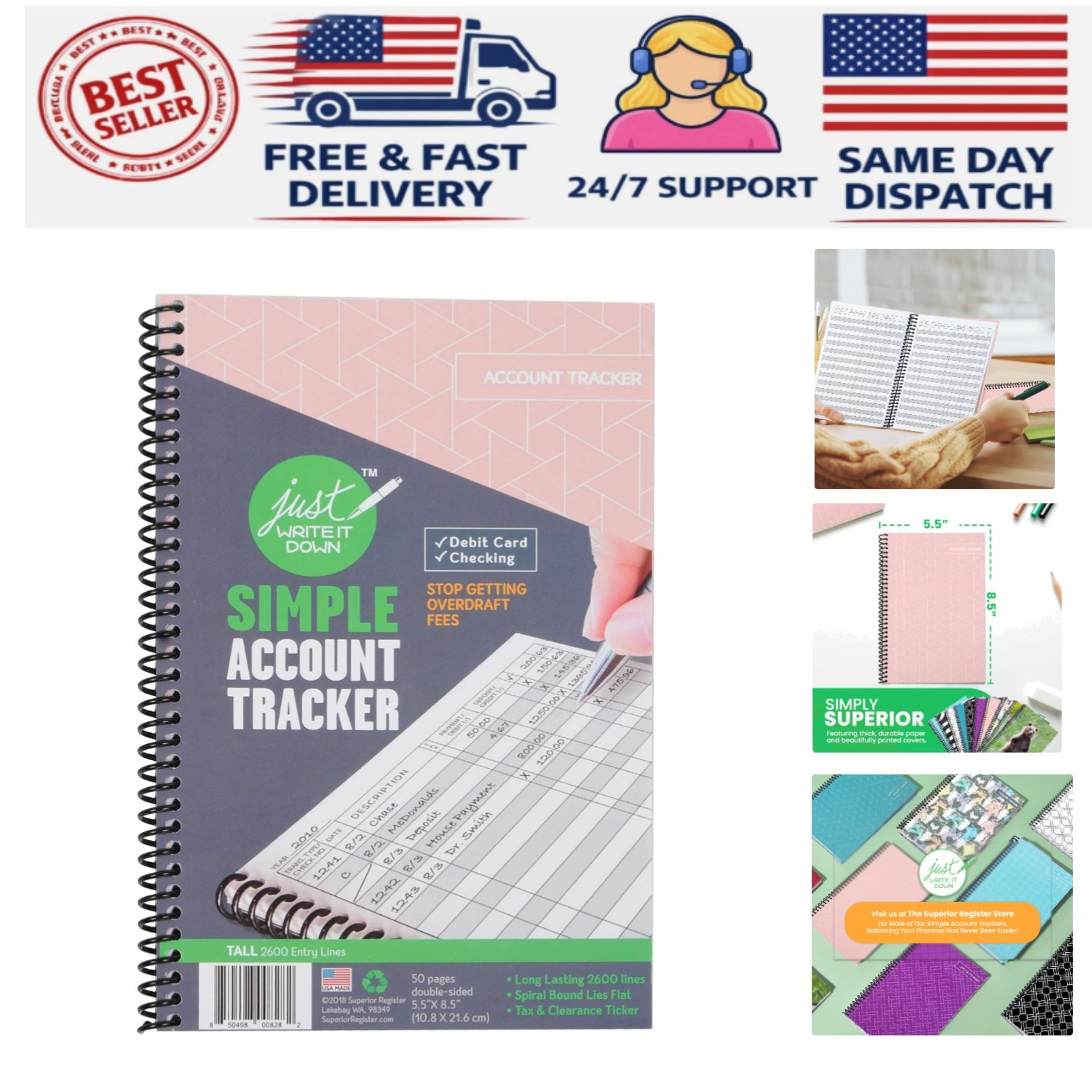 Deluxe Checking Account Ledger – Pink Notebook for Personal & Business Expenses