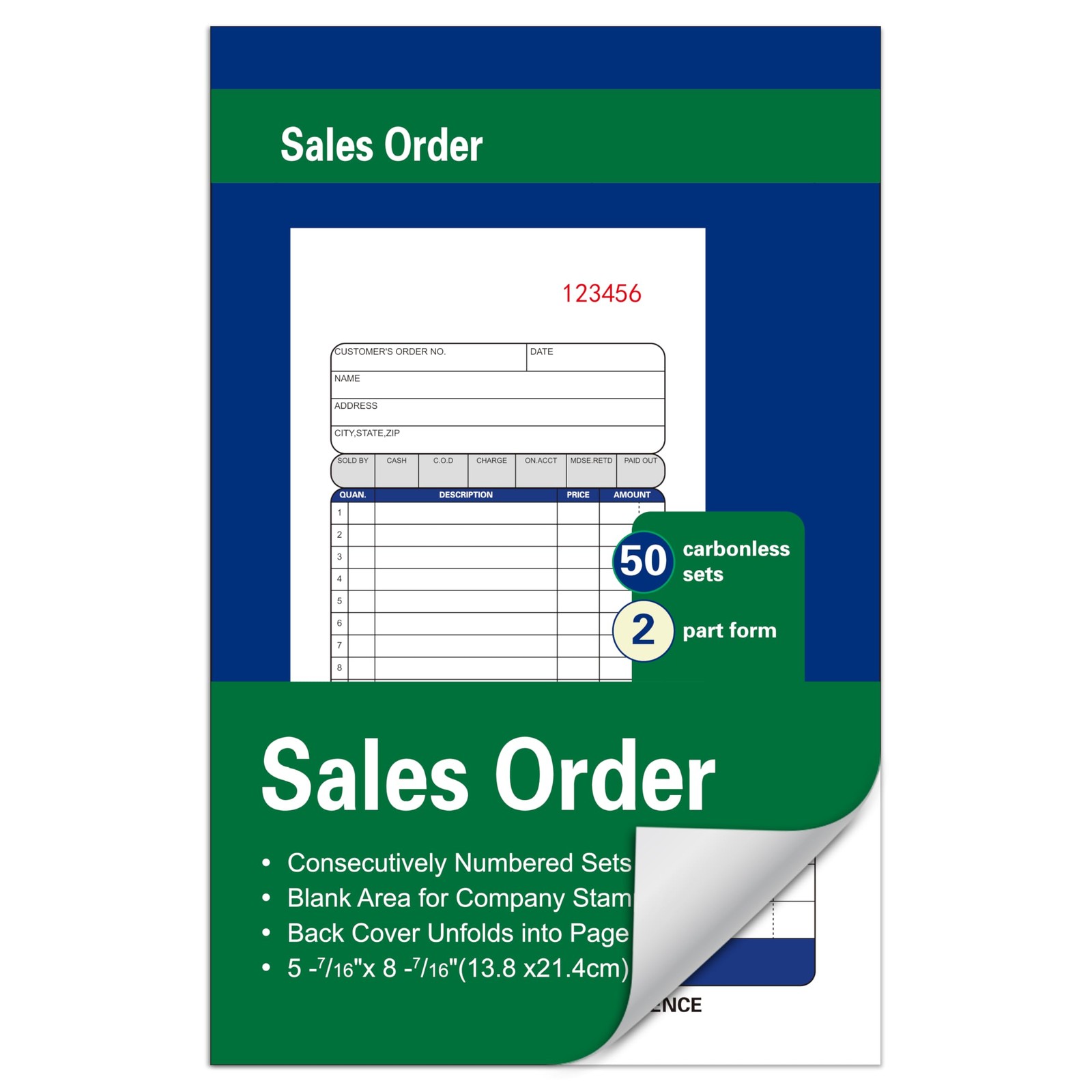 Large Receipt Book,5-7/16 x 8-7/16 Inches,Carbonless Paper,2-Part Duplicate C…